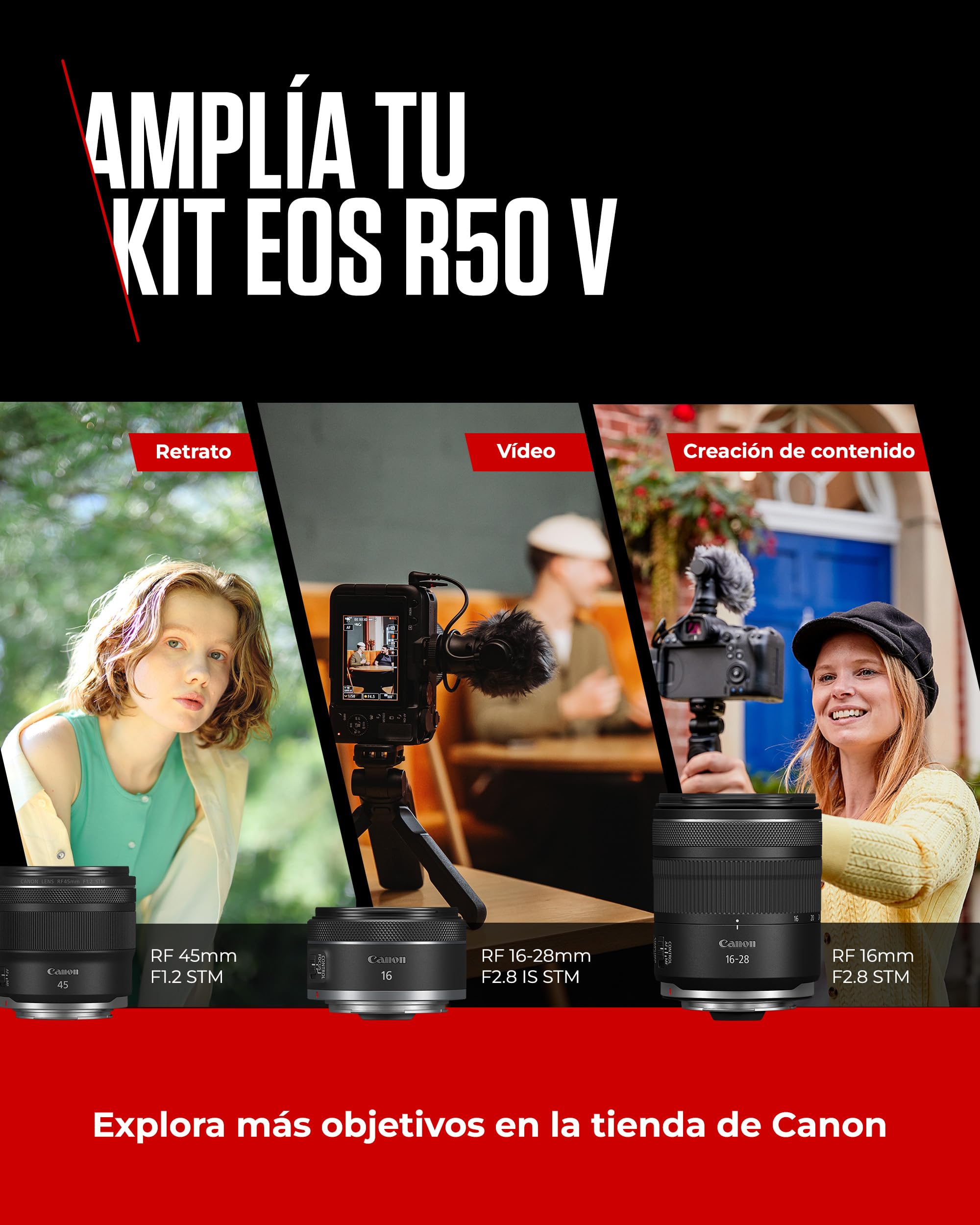 Canon EOS R50 V + RF-S 14-30mm F4-6.3 IS STM PZ - Cámara para Vlogging Compatible con Objetivos Canon RF | Ideal Vlogs y Viajes | Conexión Bluetooth