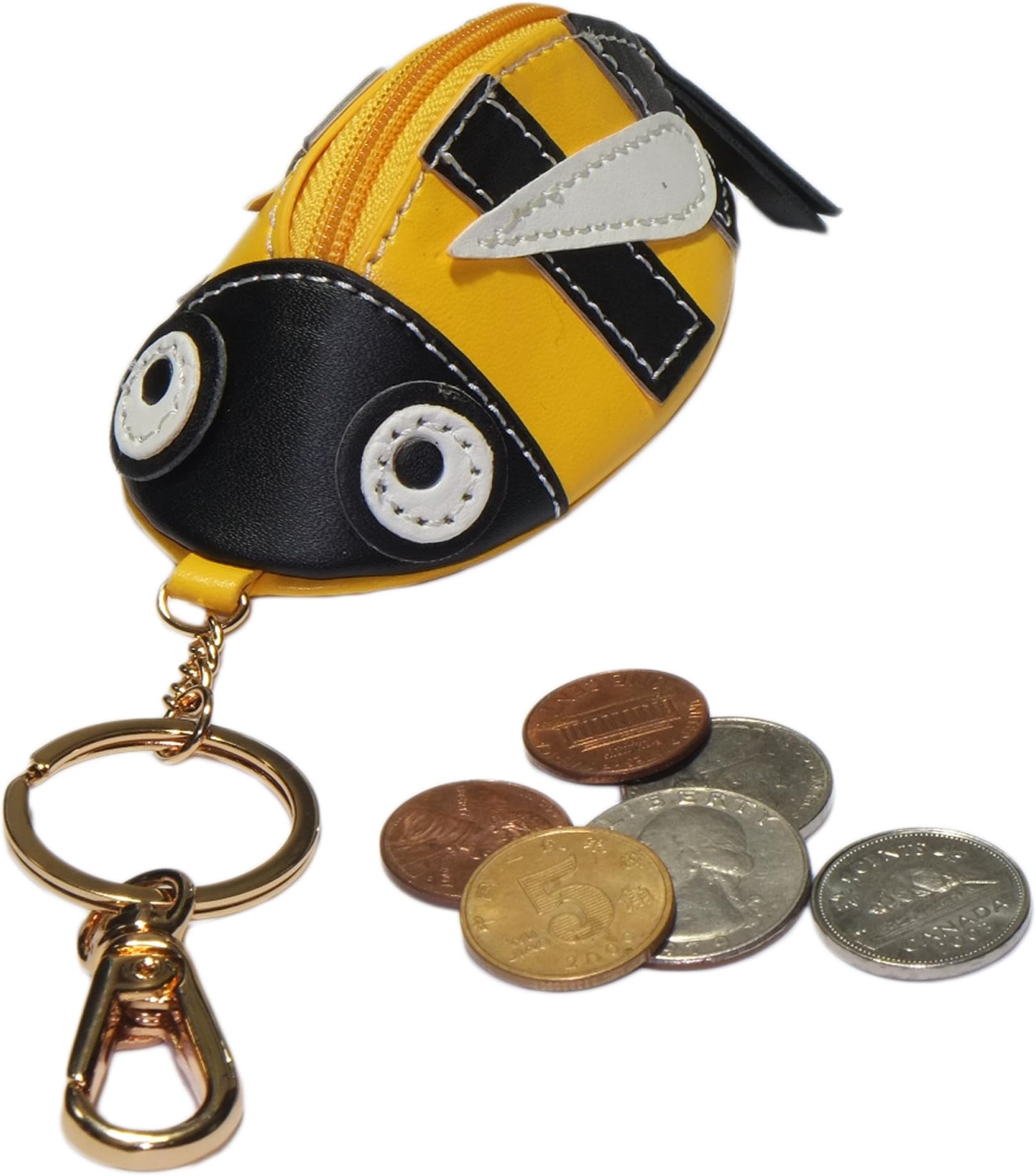 Animal Zipped Coin Purse with Keychain (Yellow Bee)