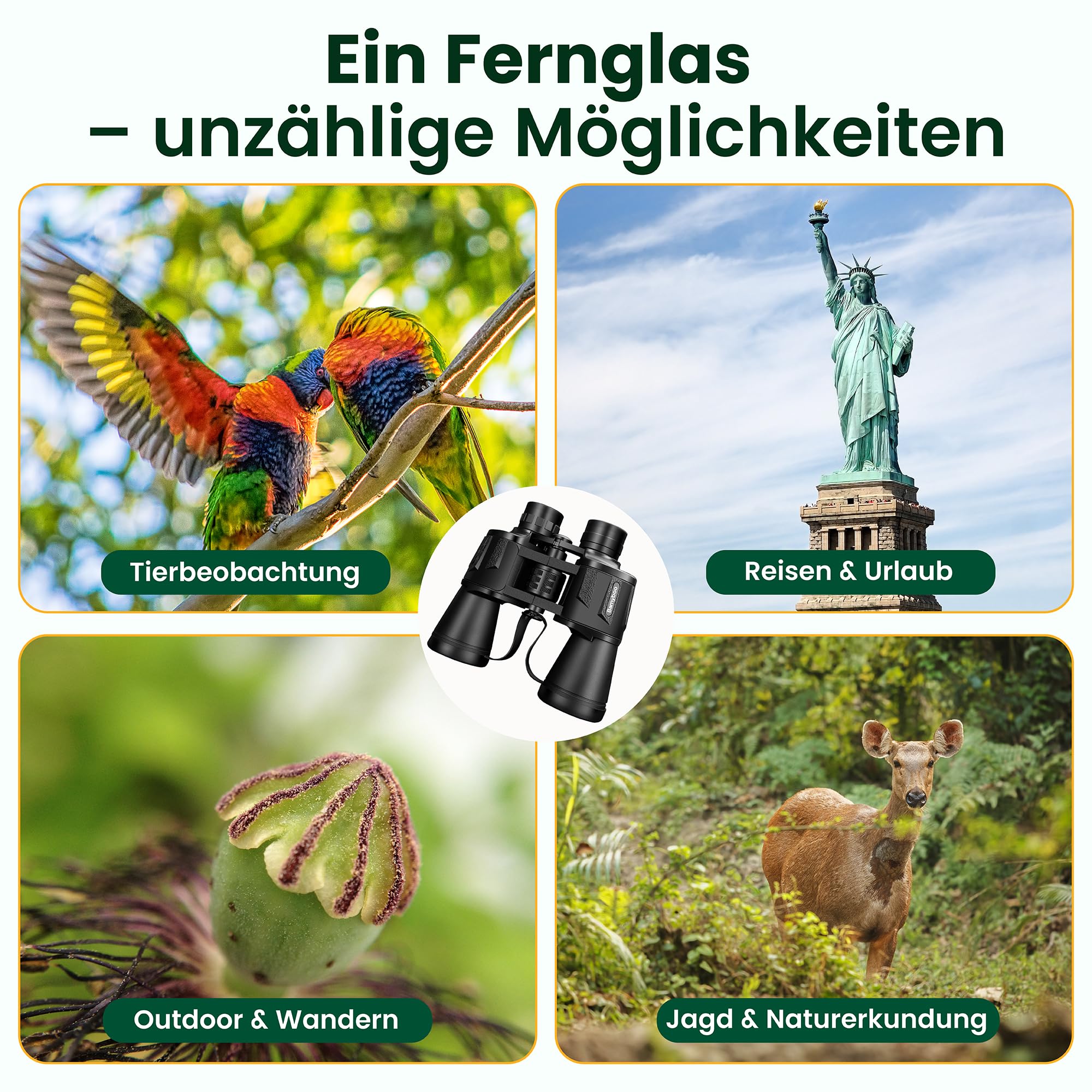 Fernglas – 20x50, Outdoor Fernglas wasserdicht für Erwachsene & Kids