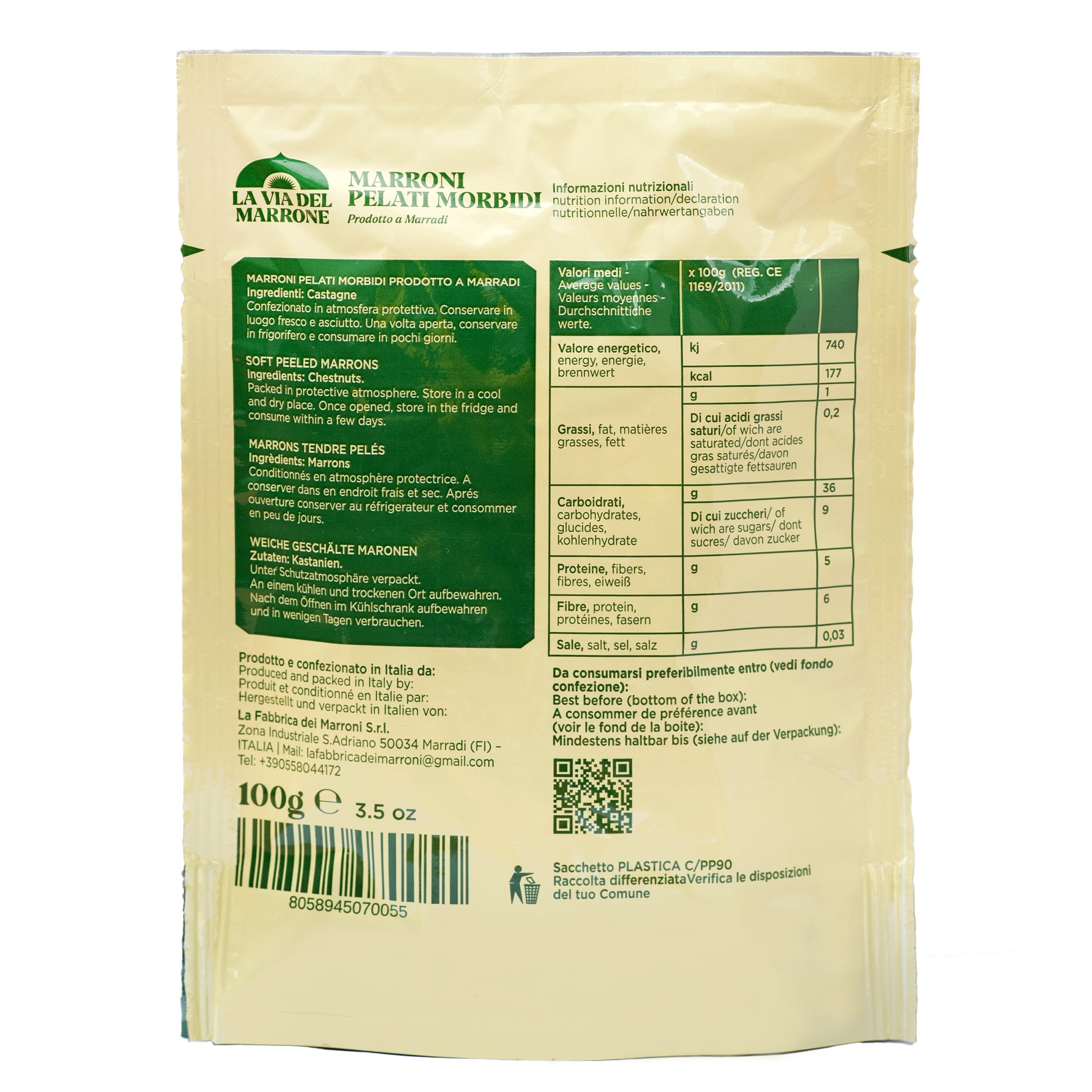 La Via del Marrone Marroni Pelati Morbidi, Castagne Italiane, 6 Confezioni da 100g, Senza Glutine