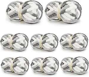 Chunky Yarn for Hand Knitting, Chunky Chenille Blanket Yarn for Crocheting, Bulky Soft Fluffy Chenille for Blanket Project, 8 Pack of 8oz/25yds, White&Gray