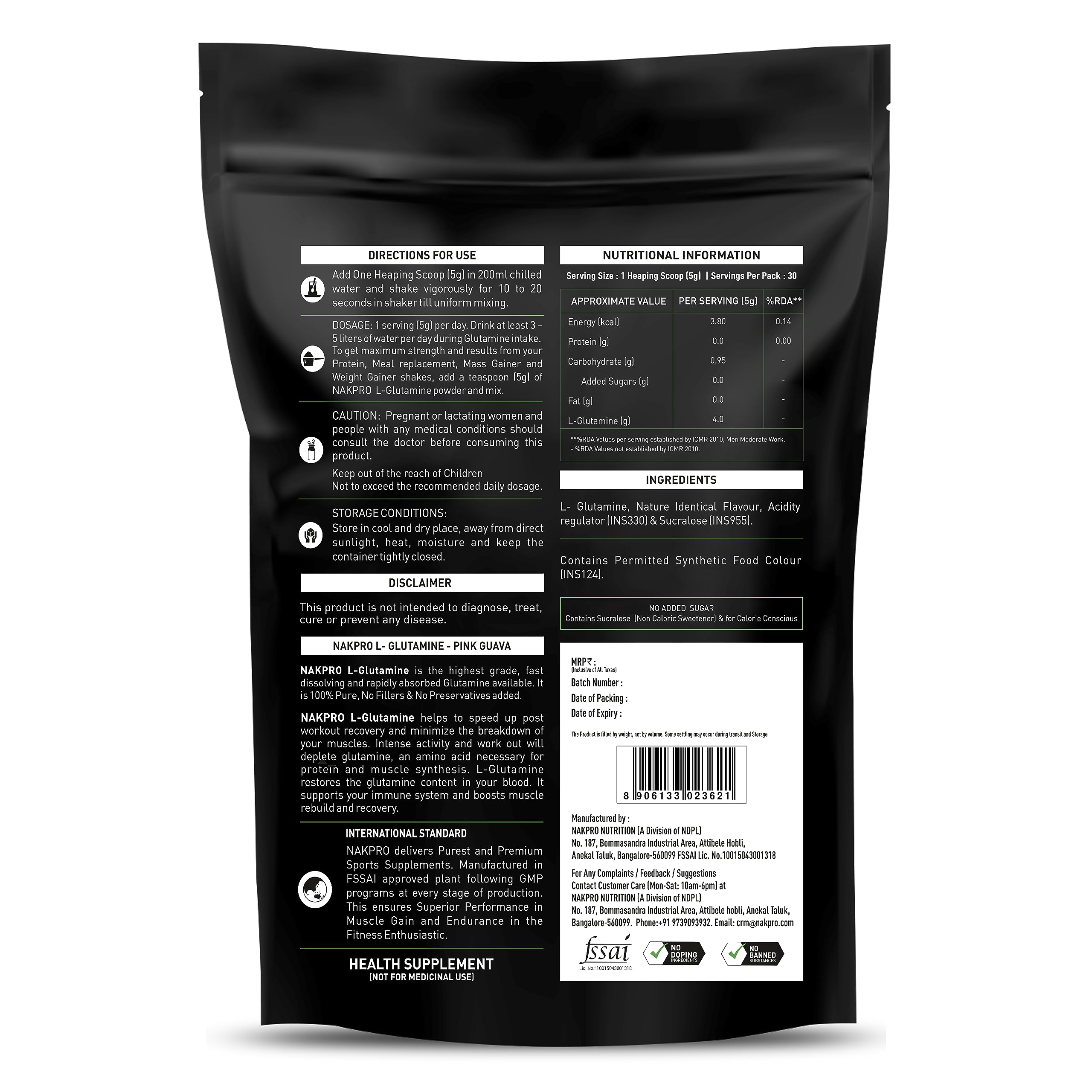 Nakpro L-Glutamine Powder | 4g Glutamine Per Serving, 30 Servings | Post Workout Amino Acid Supplement for Muscle Growth and Recovery (Pink Guava, 150g) — Amazon image 2