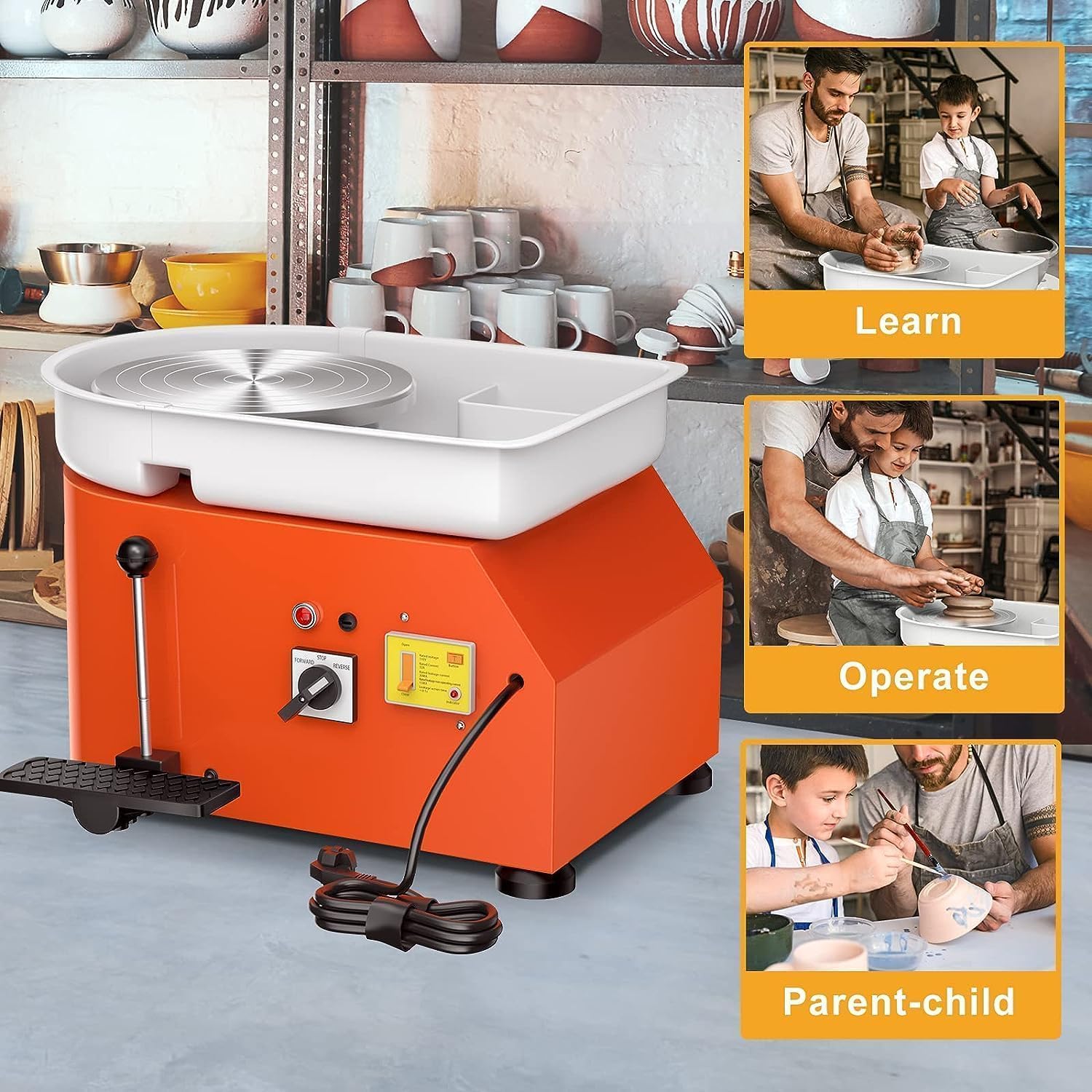 Tornio elettrico per ceramica da 350 W, 25 cm, 300 giri/min – Macchina per modellare con 8 utensili, adatta ai principianti