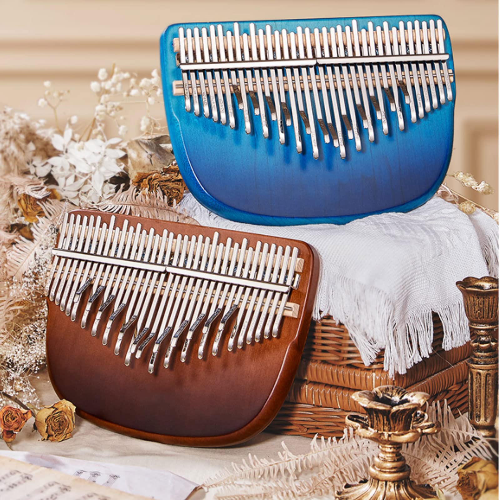 Exquisiter Klang Daumenklavier 34 Töne, einschließlich Halbtöne, Holzkörperinstrument, Musiklernzubehör, Geschenke für Erwachsene, Anfänger Einfach zu Spielen