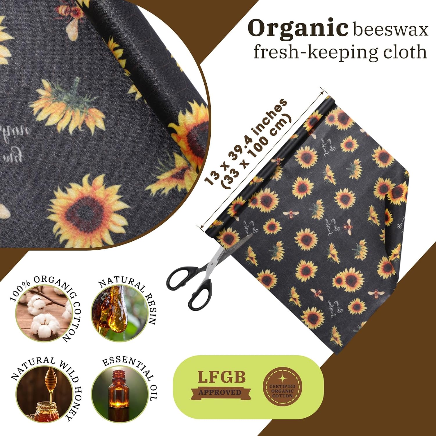 3 Pcs Beeswax Wraps for Food Roll 13 x 40 Inch Reusable Food Wrap image 2