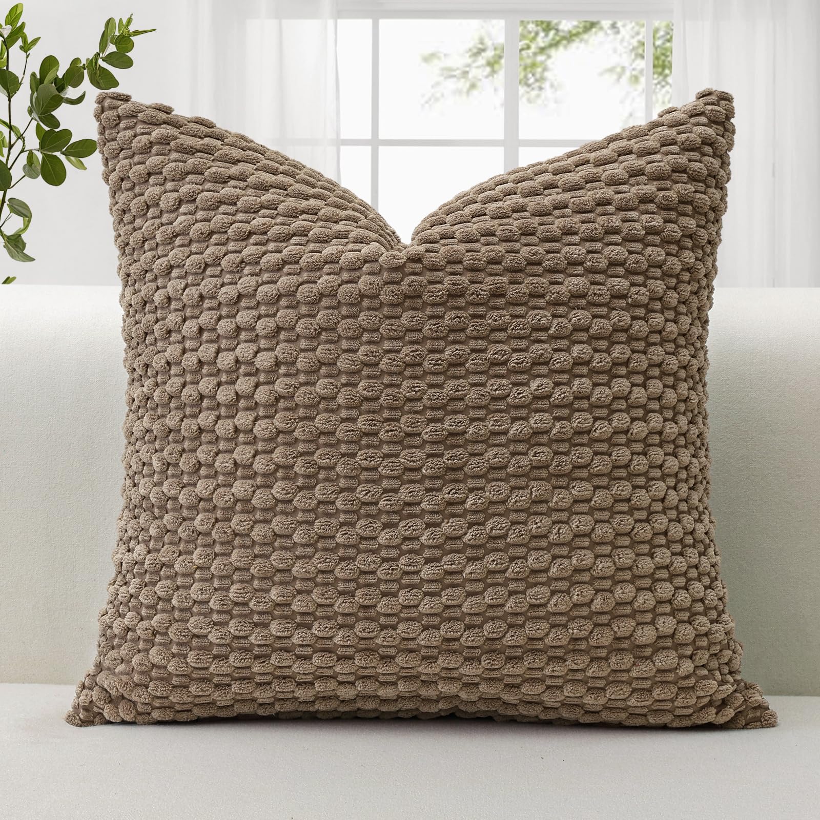 Housse de coussin velours côtelé 40x40 marron clair déco chambre salon
