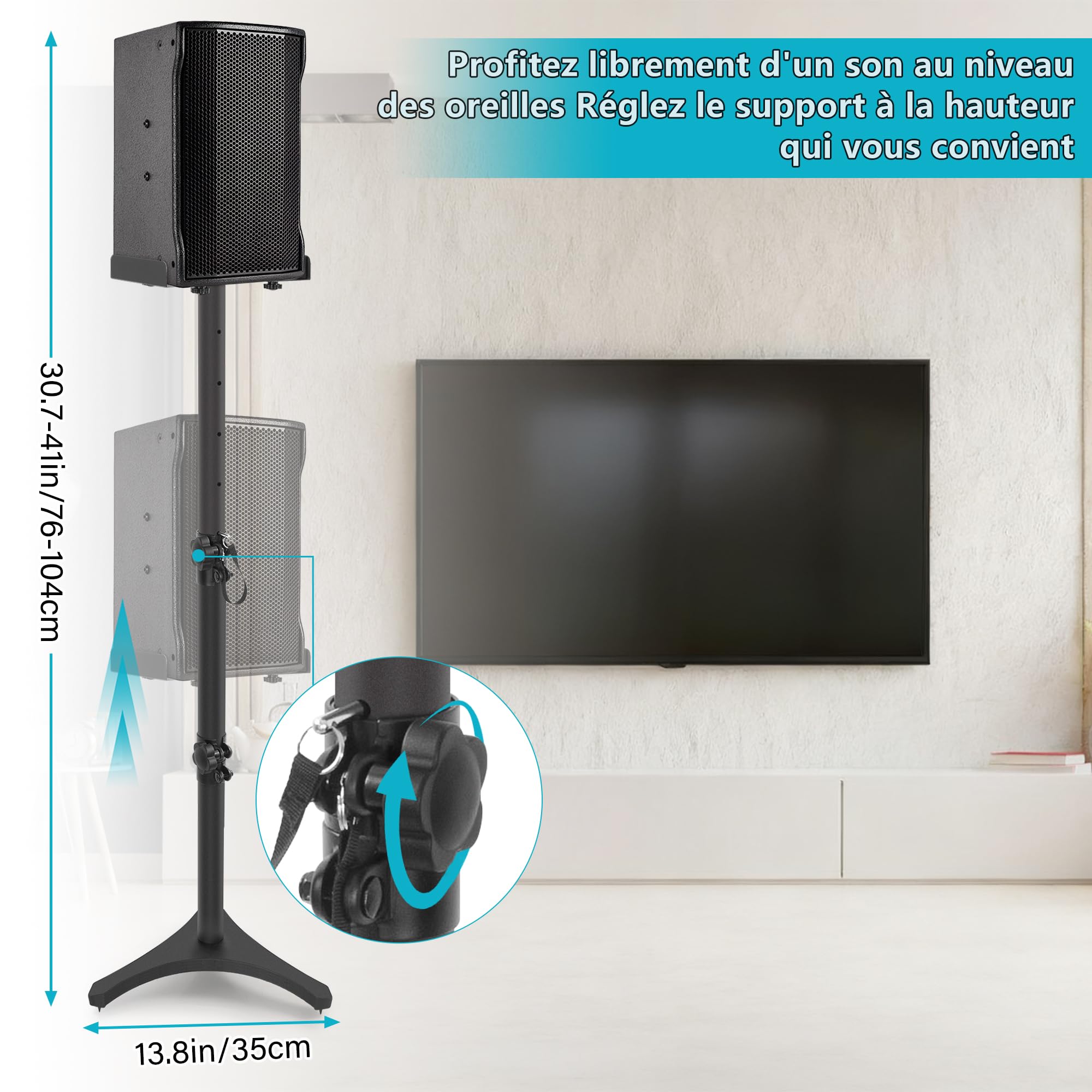 Lot de 2 Supports de Haut-Parleurs Réglable en Hauteur, Charge 5KG
