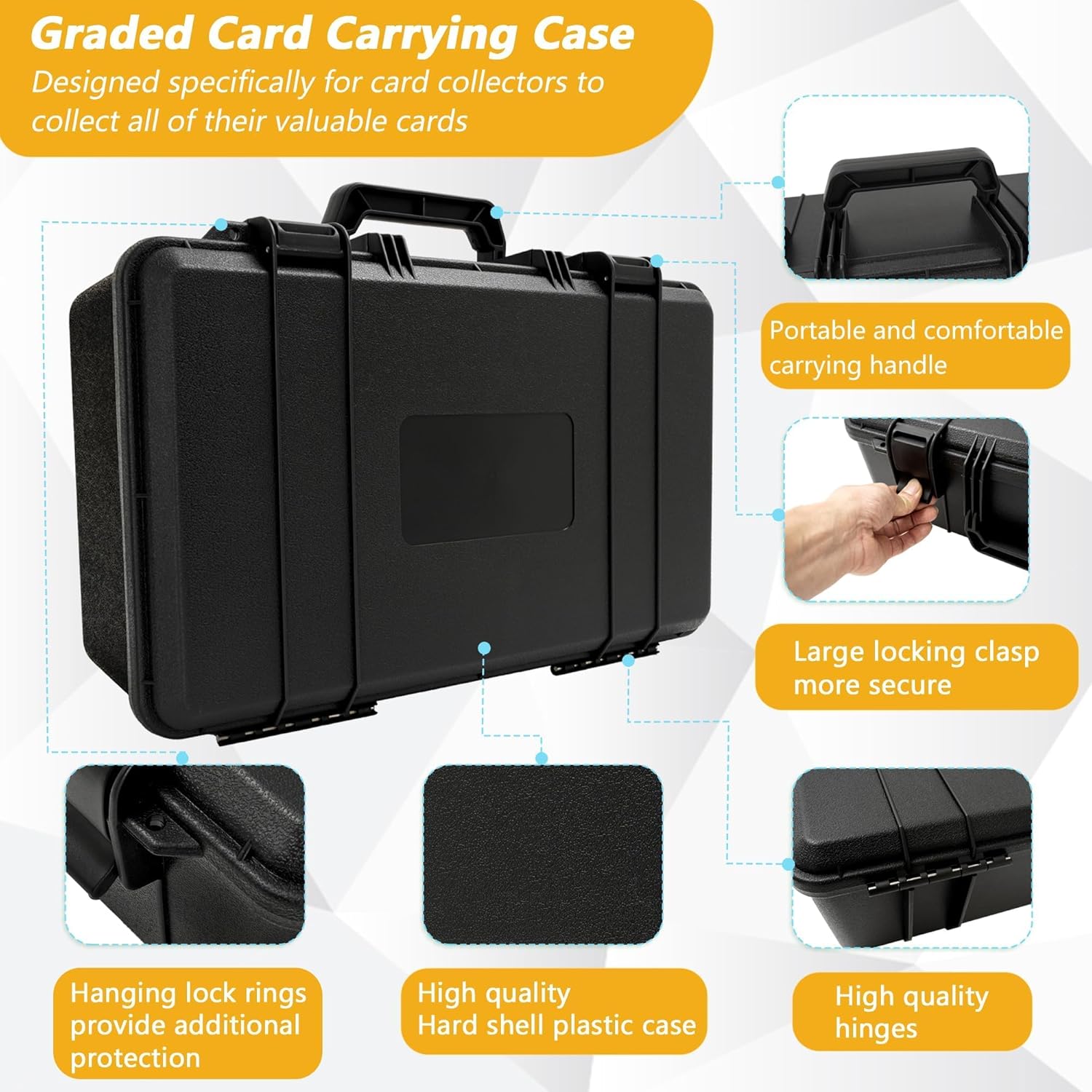 Graded Card Case - Storage Box for 120+ CSG, BGS, SGC, Top Loaders Graded Sports Trading Cards with 6 EVA Foam