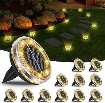 Bowfar 12 Pack Solar Ground Lights, 12 LED Solar Lights Outdoor Garden [Energy Class A]