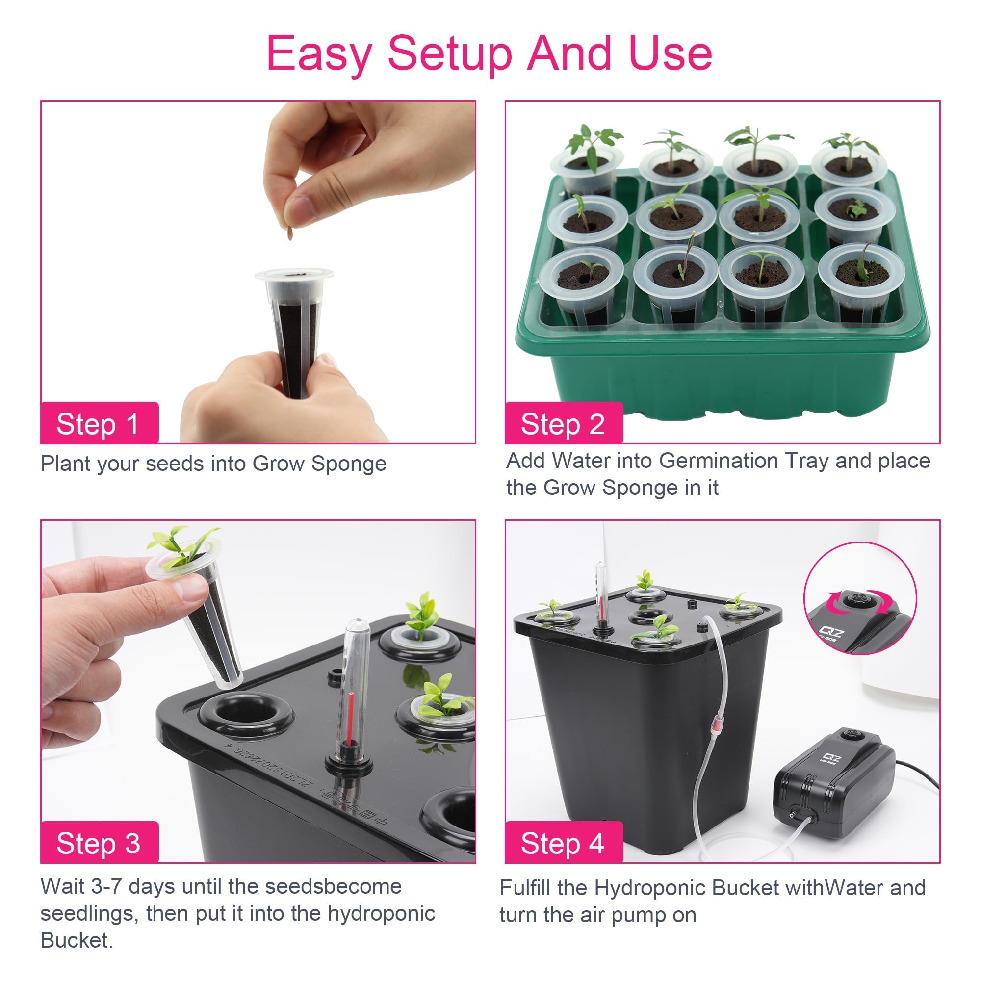 DWC - Kit de 2 cubos hidropónicos para plantas, sistema de cultivo hidropónico para hierbas/tomate/verduras, sistema DWC con bomba de aire y bandeja de germinación (suministros completos de jardinería