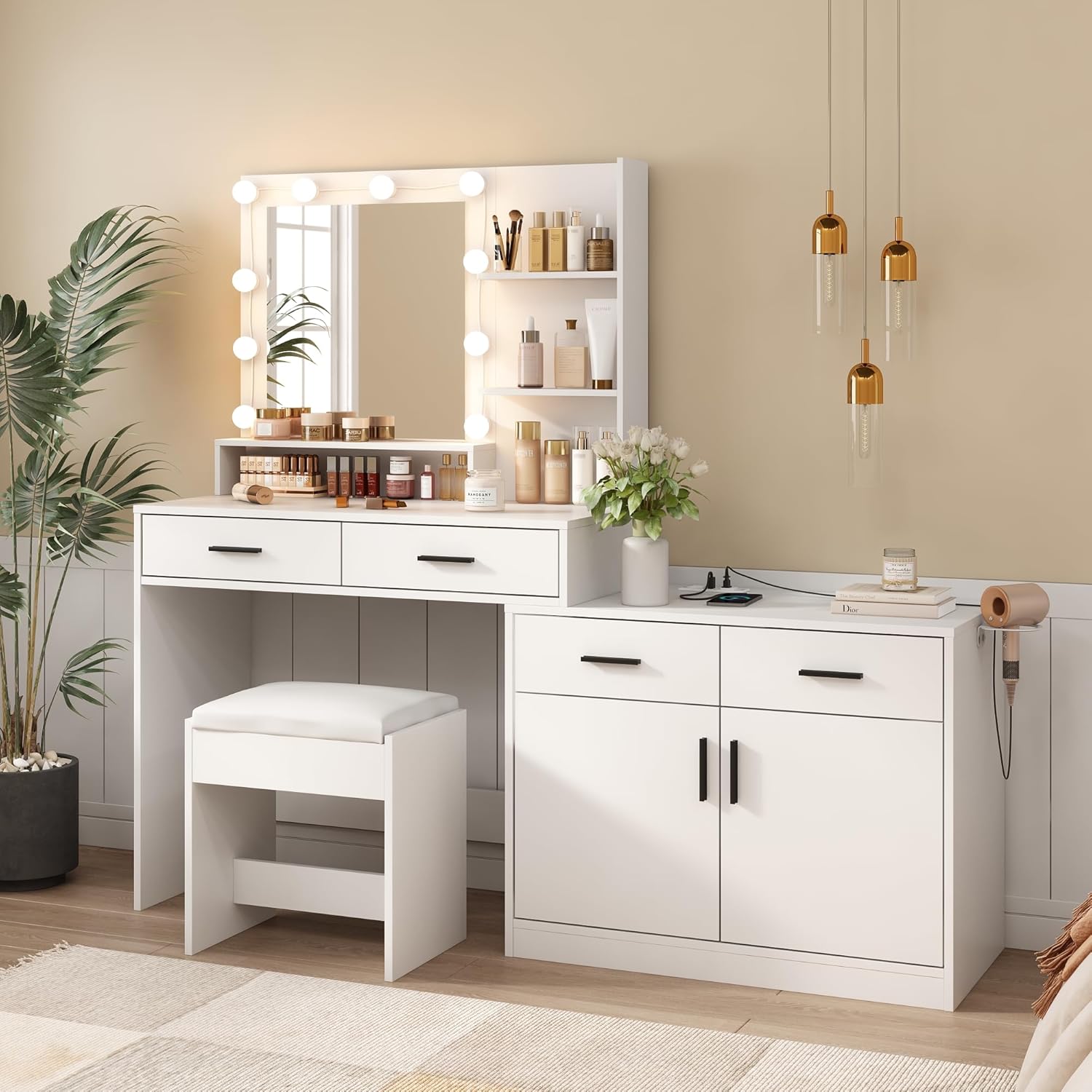 Vabches Vanity Desk with Mirror and Lights,Makeup Vanity