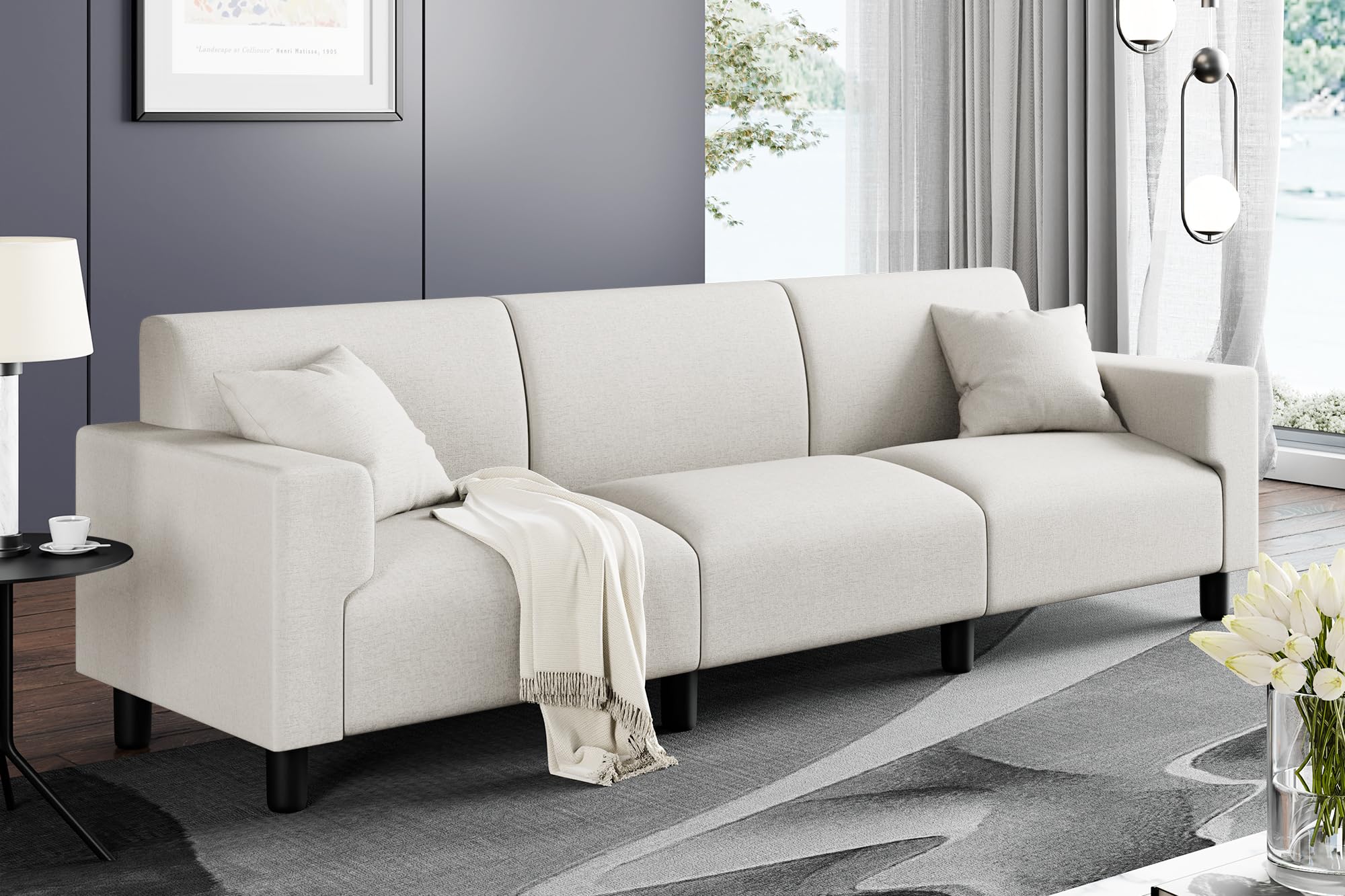 (incomplete) Shintenchi 94'' Sofa Couch, Modern Upholstered 3-Seater Sofa with Deep Cushion, Comfy Sleeper Sofa Couch with Two Pillows for Living Room, Lounge and Apartment, Creamy White