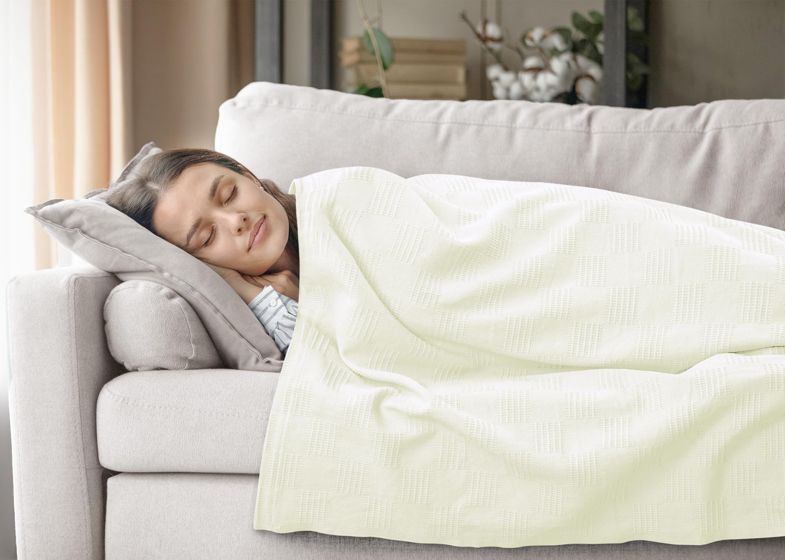 Utopia Bedding - Manta térmica 100 % algodón, 350 g/m², ligera, suave y transpirable para todas las estaciones, tamaño king, 228,6 cm x 274,3 cm, color marfil