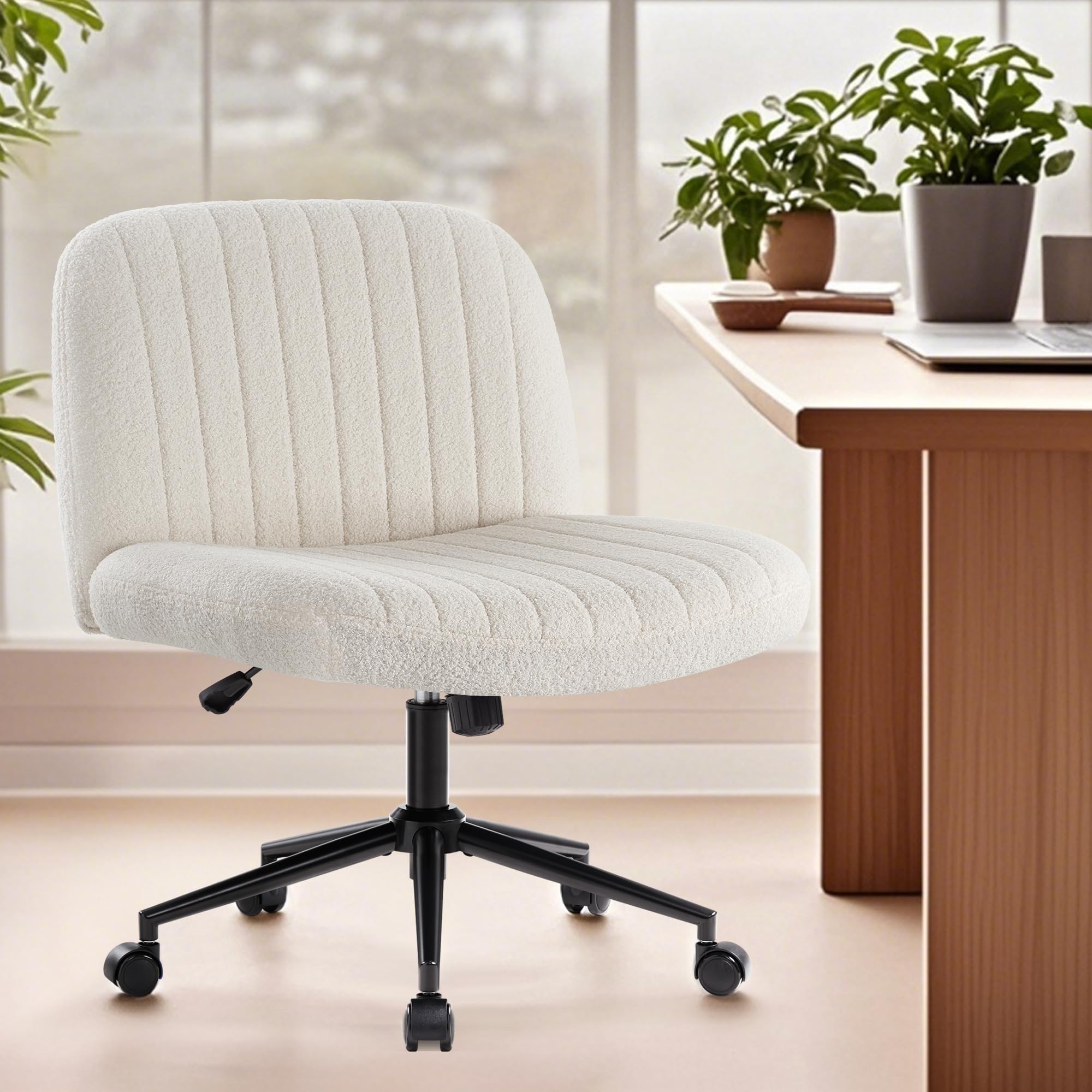 IWMH Criss Cross Chair Cross Legged Office Chair with Wheels Armless Wide Seat Desk Chairs Height Adjustable Computer Task Chairs Swivel Vanity Chair