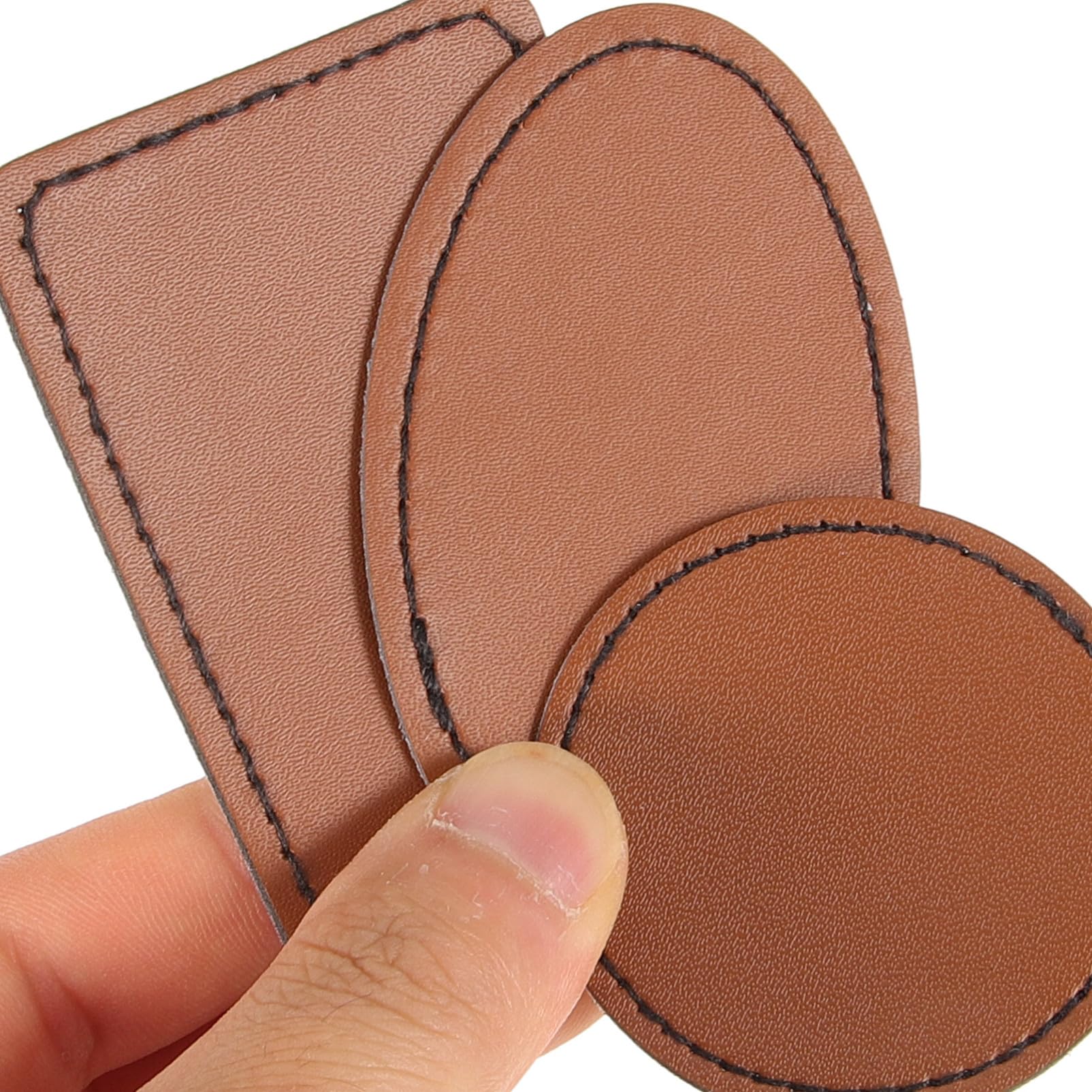 Homoyoyo 15 Stück Pu Leder Nähetiketten zum Aufnähen in Rund Oval und Rechteckig Flexible Kleiderverzierungsetiketten für Taschen und Hemden für Hochzeiten
