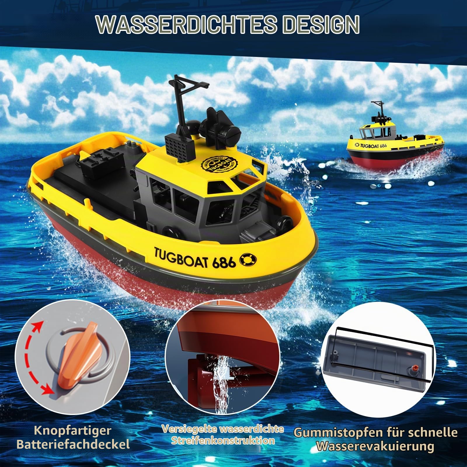 FORMIZON Ferngesteuertes Boot, 1:72 DIY Simulation Modell RC Boot mit LED Lichtern, 2,4 GHz Spielzeug Schiff Ferngesteuert RC Rettungsboot, Pool Spielzeug für Kinder und Erwachsene
