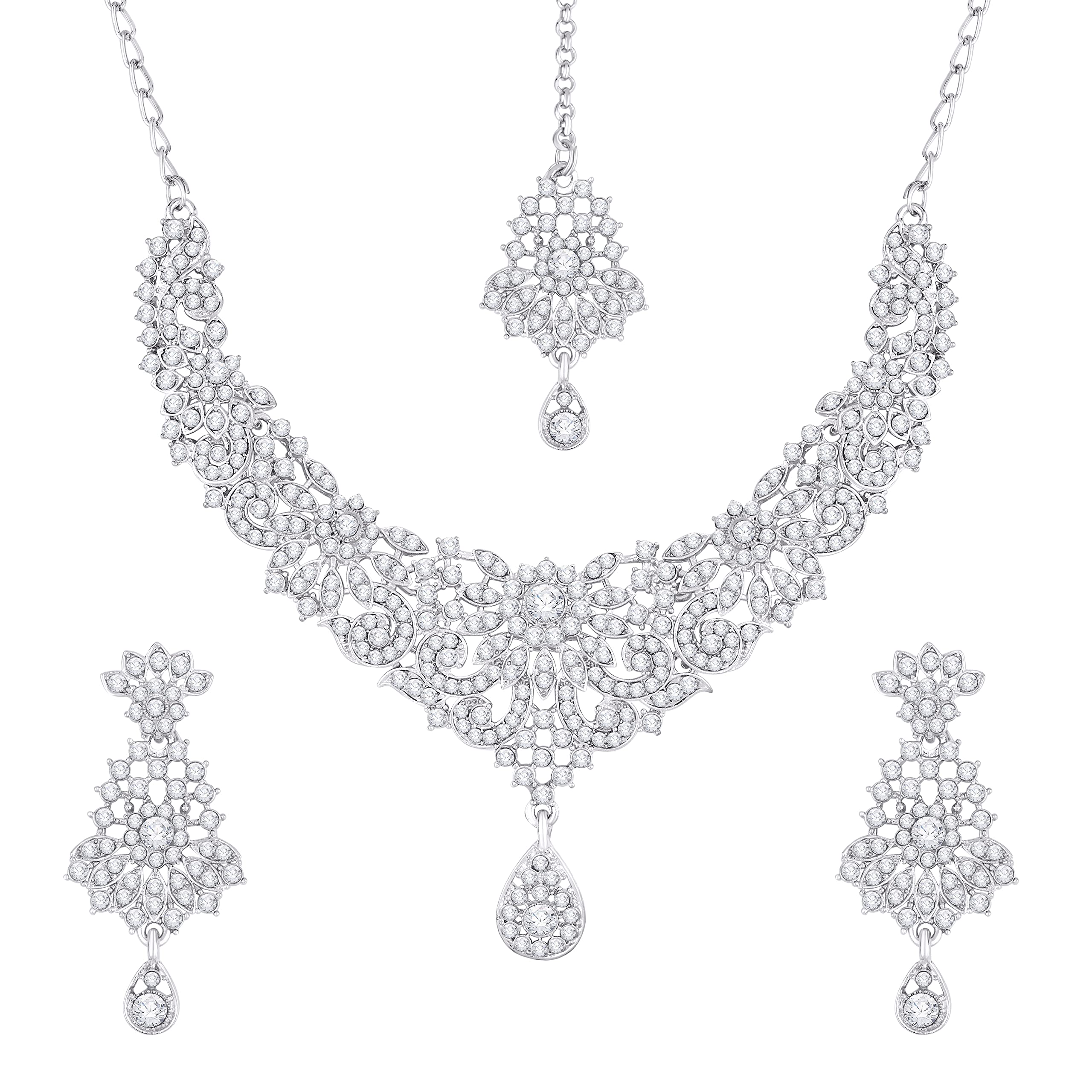 Atasi International Glim Diamond Silver Plated Alloy Choker Necklace Set For Women (R5395) (B09RJCKT9N) Amazon Price History, Amazon Price Tracker