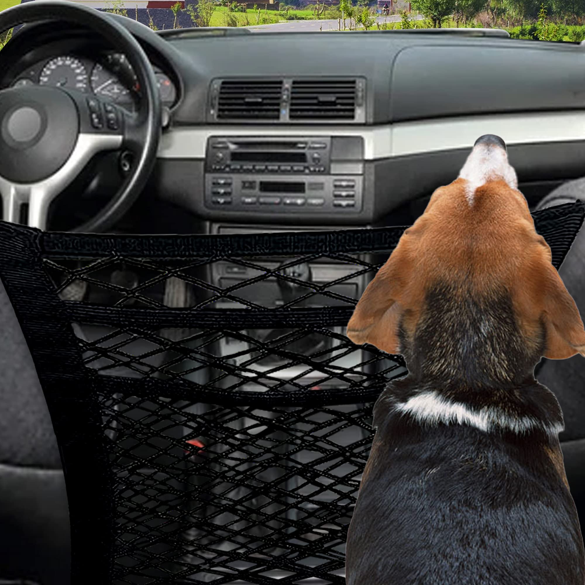 3-Layer Car Mesh Storage Bag, Seat Back Mesh Bag, Four-Sided Elastic Car Mesh Bag with Four Hooks, Driver Storage Tissue Paper Net Bag, Car Seat Storage Net for Pet Child Barrier