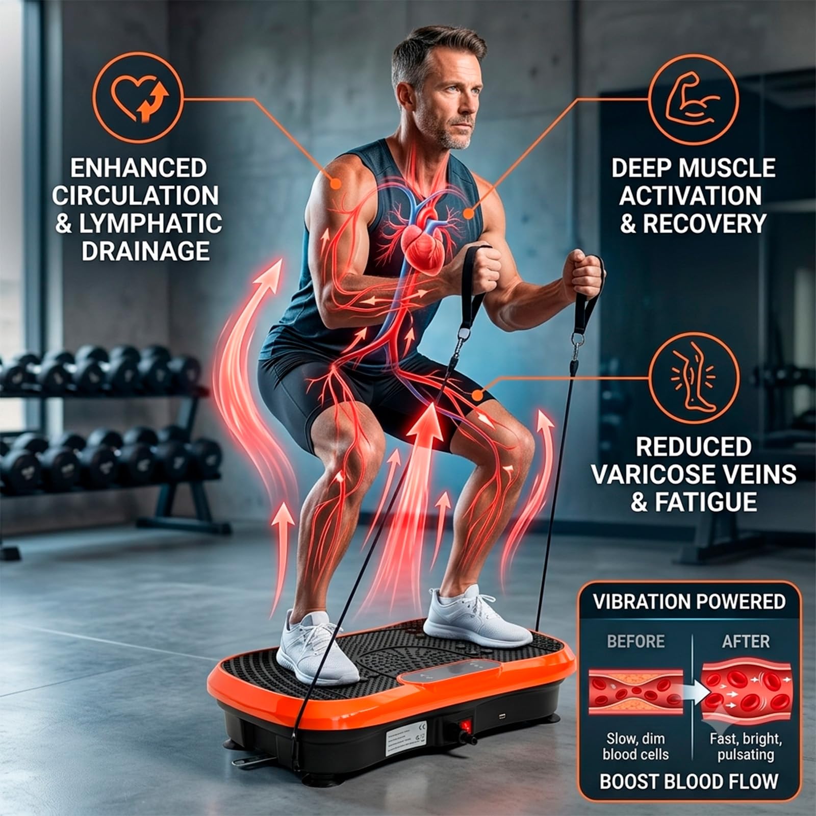 Plataforma Vibratoria, Placa de Vibración, 99 Niveles de Velocidad, 5 Programas, Bandas Elásticas y Bandas de Resistencia Incluidas, Sistema de Magnetoterapia, Plataforma Fitness