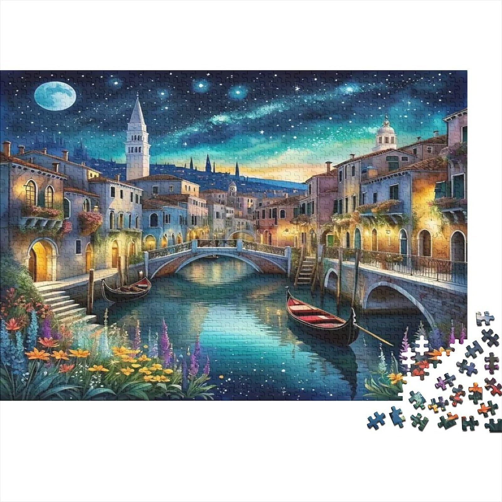 Starry Town Jigsaw Puzzles Puzzle for Adults Kids. 1000 Piece Great Gifts Challenge Toy Educational Game Home Decoration for Educational Games Gifts 38x26cm/1000pcs — image 1