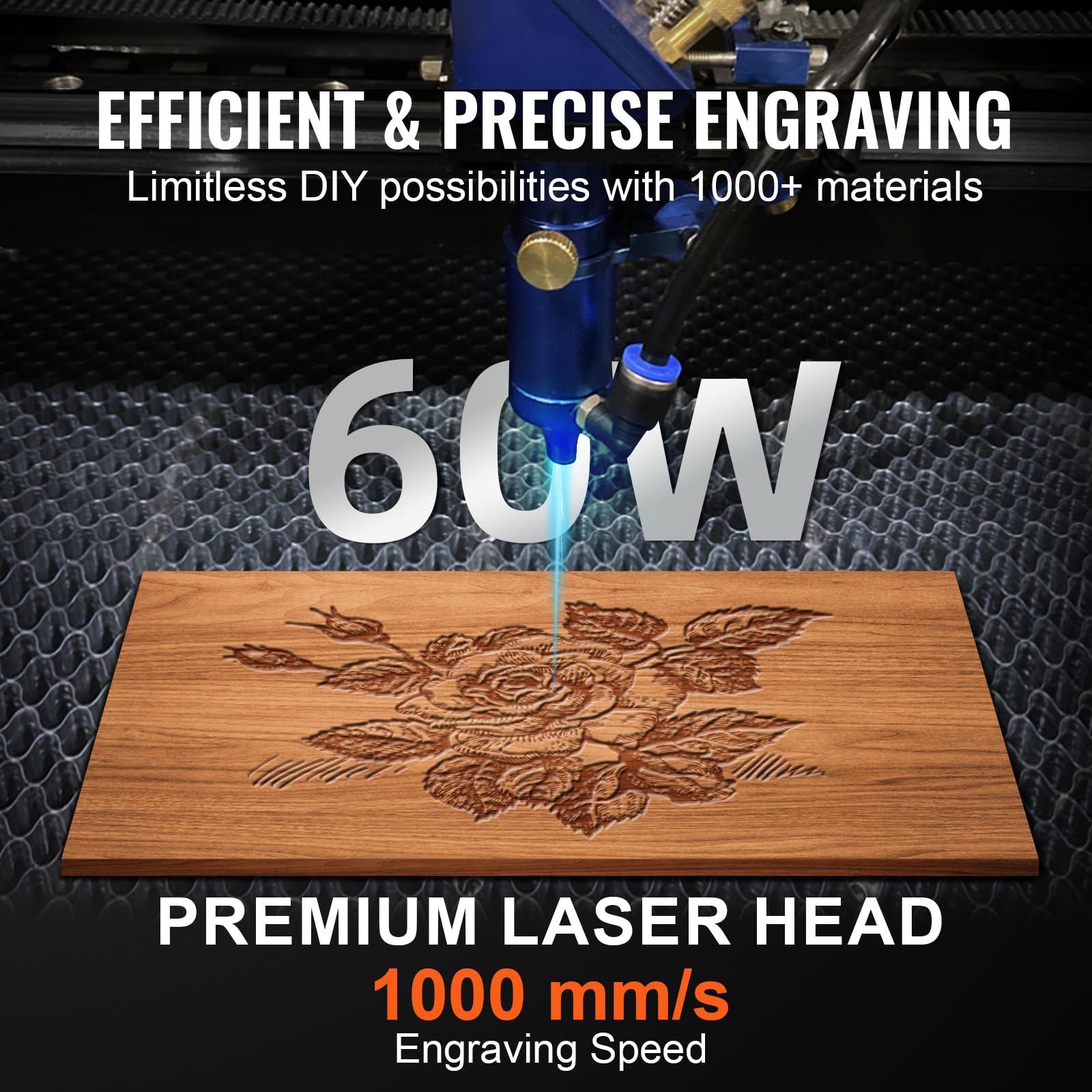 60W CO2 kompaktowa maszyna do grawerowania laserowego 600 x 400 mm prędkość grawerowania 1-600 mm/s, prędkość cięcia 1-400 mm/s maszyna do grawerowania rur grawerowanych