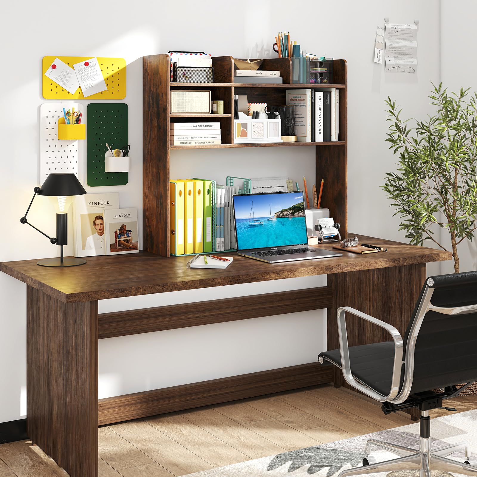 RELAX4LIFE Libreria da Scrivania con 6 Scomparti in Legno, Scaffale da Scrivania per Monitor, Organizzatore Aperto per Dormitorio Ufficio Studio, 94 x 24 x 85 cm (Industriale)