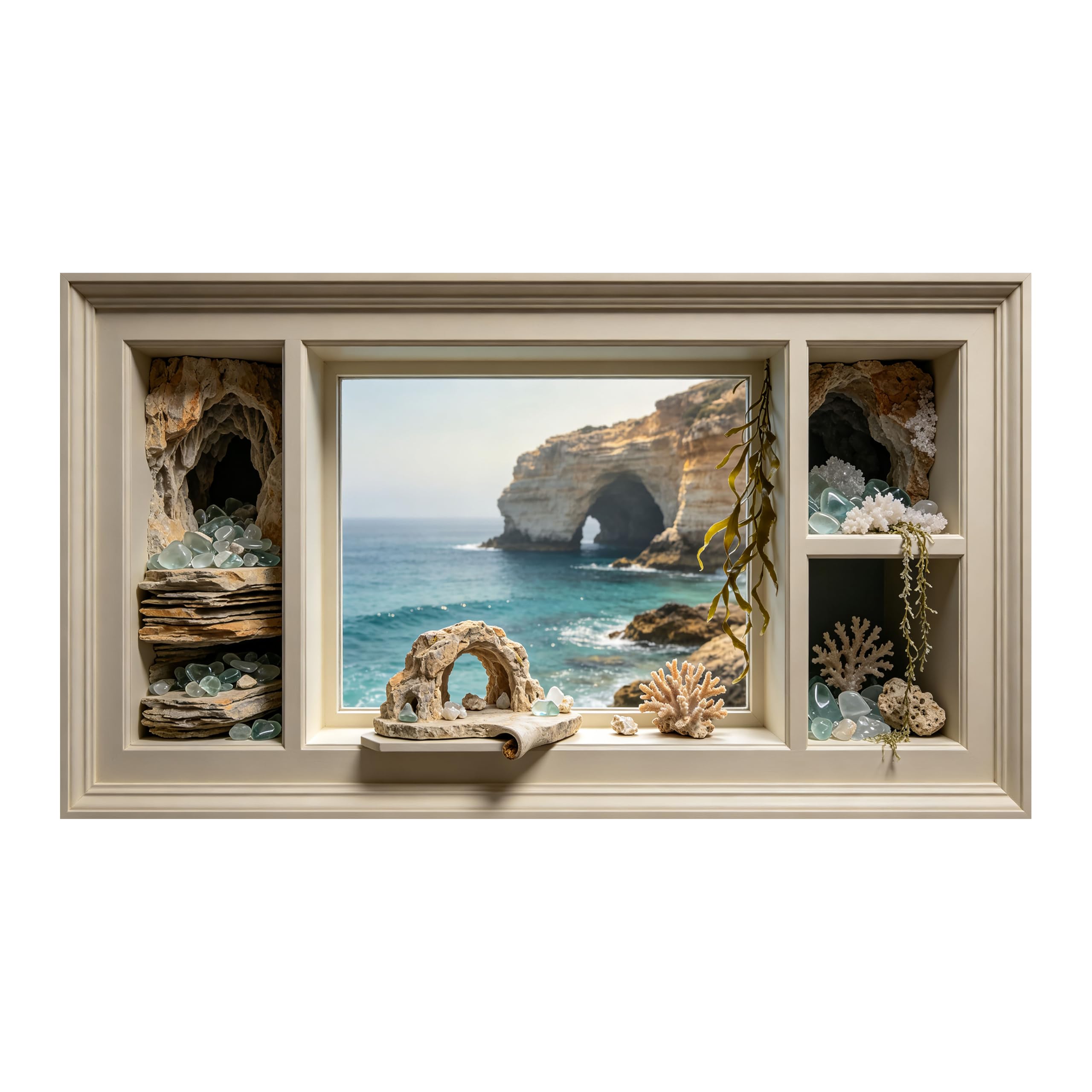 Yzpallescene Art260711202 3D Framed Wall Art Coastal Ocean Cave Seascape Coral Large Size Selfadhesive Removable Wall Decor Prints Artwork For Living Room Bedroom Office