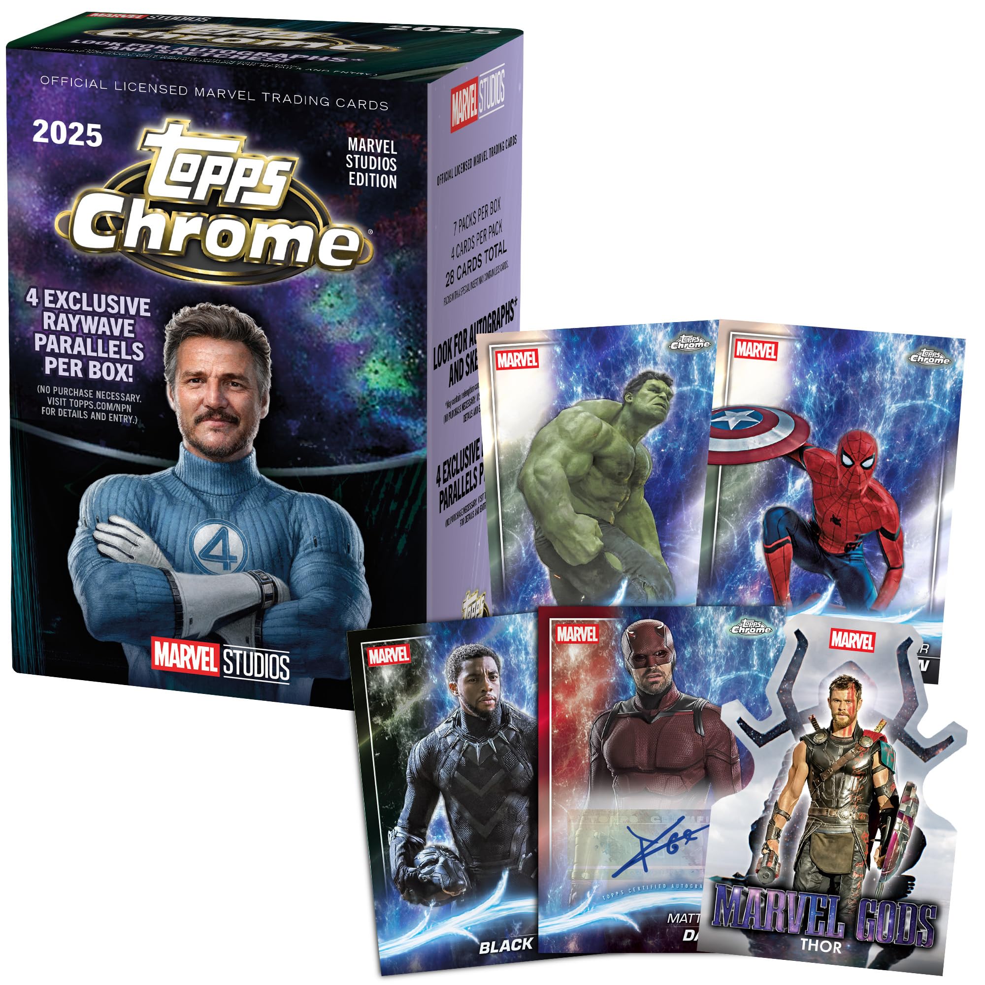 2025 Topps Marvel, Studios, verchromt, Fabrikversiegelung, Wert-Box