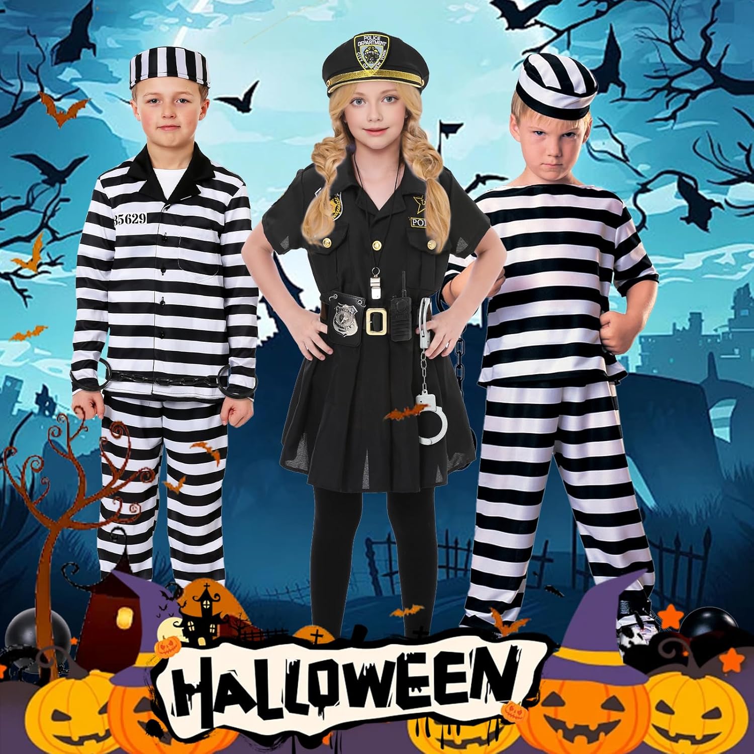 Lumiparty Police Officer Costume for Kid,Girls Police Costume,Halloween Cop Costume Outfit Set for Roleplay Dress Up - Image 6