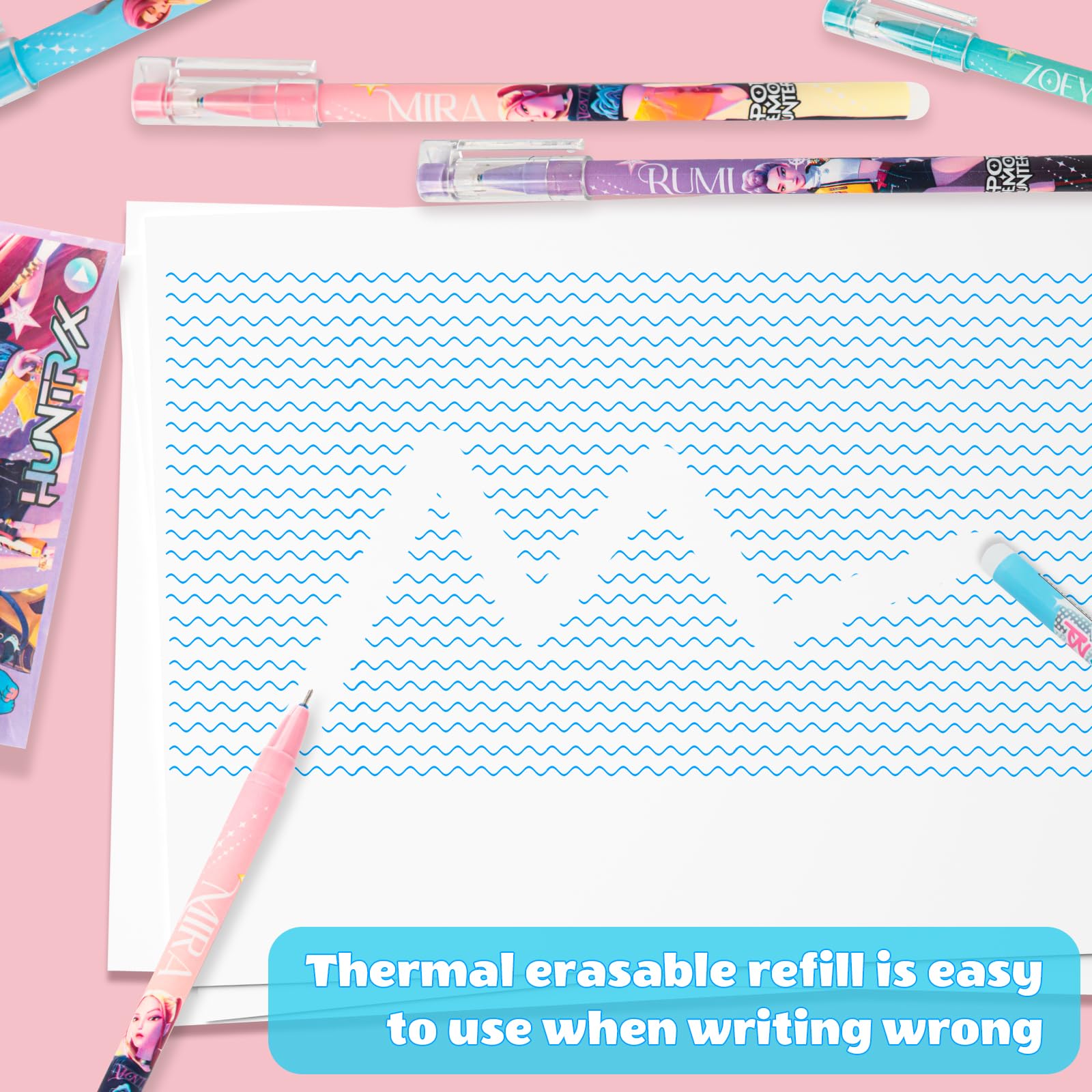 Kpop Stylos effaçables, stylos à bille rétractables Cartoon, 12 stylos à bille 0,5 mm pour enfants, set de papeterie Anime, pour les écoles, les bureaux, les récompenses, les cadeaux