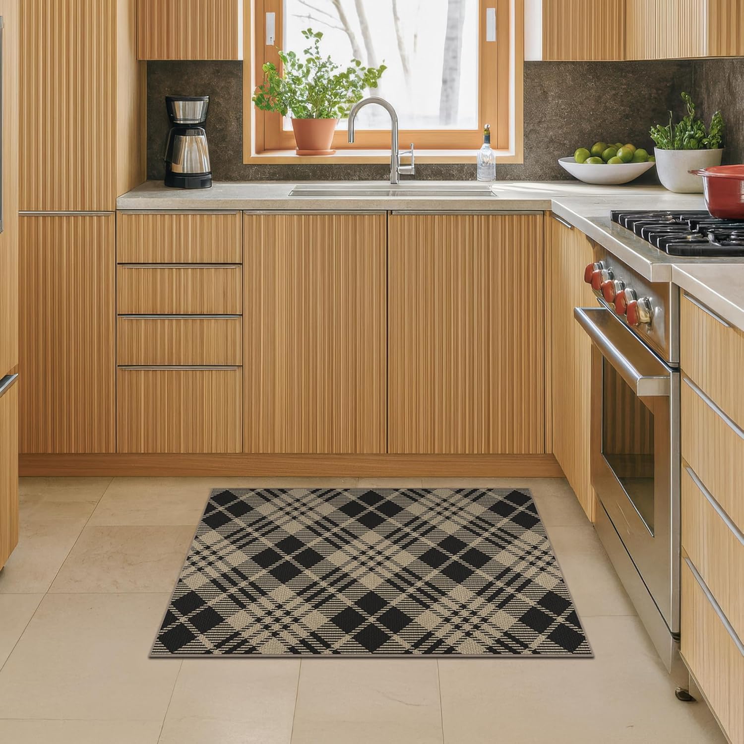 JTJ Black and White Indoor Entrance Rugs 2x3 - Easy Jute Woven Accent Rug for Indoor Area, Kitchen, Bedroom, Washable Low Pile Vintage Classic Decor - Image 3