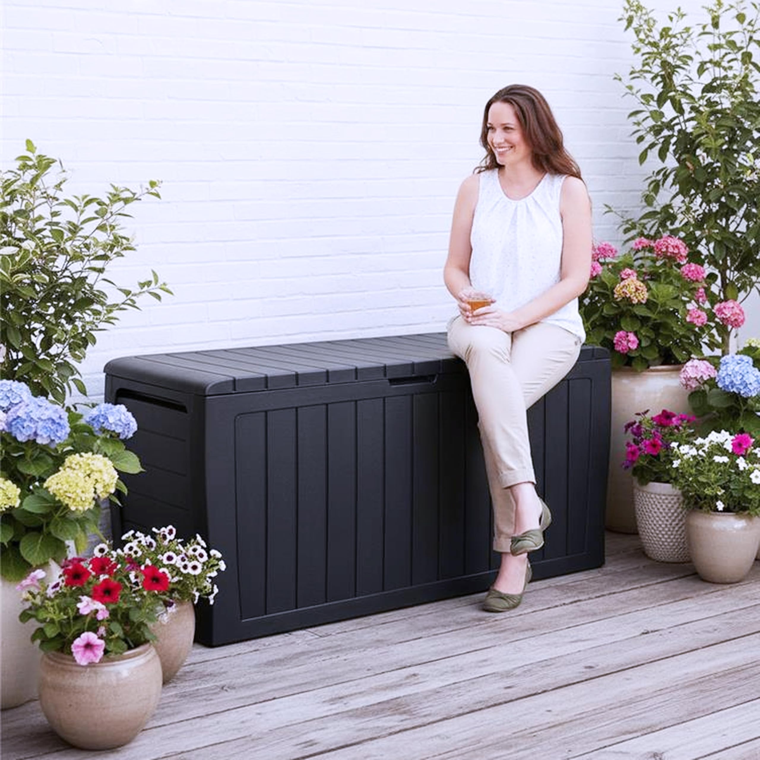 Deuba Baule da Giardino 270 l Polyrattan Organizer Balcone Coperchio Richiudibile