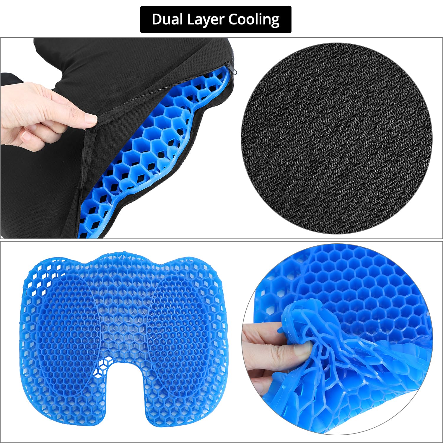 QWORK® Cojín de Asiento para Kayak, Cojín de Gel Antideslizante, Cojín de Asiento en U Forma, para Kayaks, Barcos, Silla de Oficina, Coche