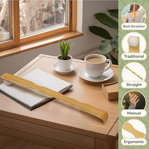 Miniatura 7 de BambooMN Juego de 4 piezas tradicional rascador de espalda y masajeador de relajación corporal para aliviar la picazón, 100% bambú natural