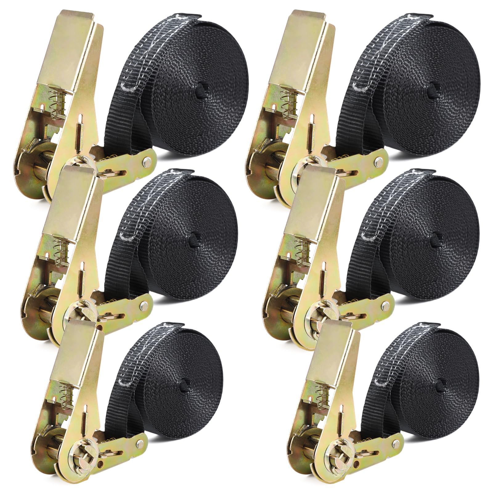 CIRULLI Set di 6 cinghie di fissaggio da 2/4/5 m, 25 mm, capacità di carico 1000 kg, cricchetto per moto, bicicletta, bagagli e campeggio, in poliestere, nero