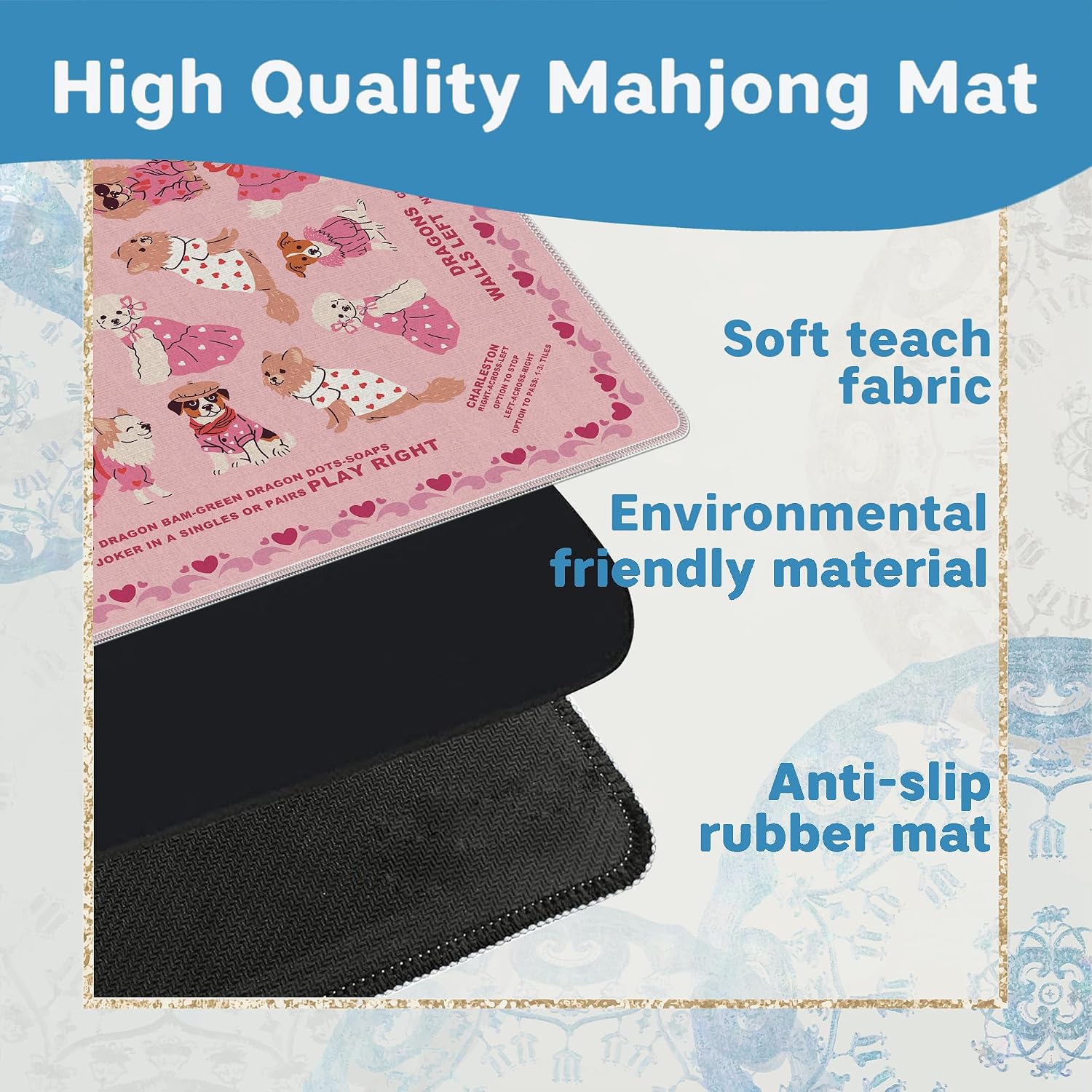 Preppy Pink Dog Mahjong Mat for Table 31.5 x 31.5 in, Maximalist Funky Retro Eclectic Home Decor Anti-Slip Mahjong Table Cover Tablecloth for Poker Board Card Tile Game Dominoes image 3