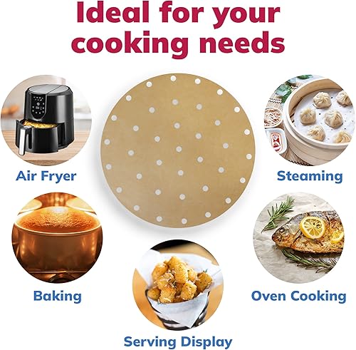 Miniatura 3 de Reli. Forros de papel pergamino para freidora de aire (400 unidades), marrón, hojas redondas de 9 pulgadas  Papel pergamino sin blanquear para