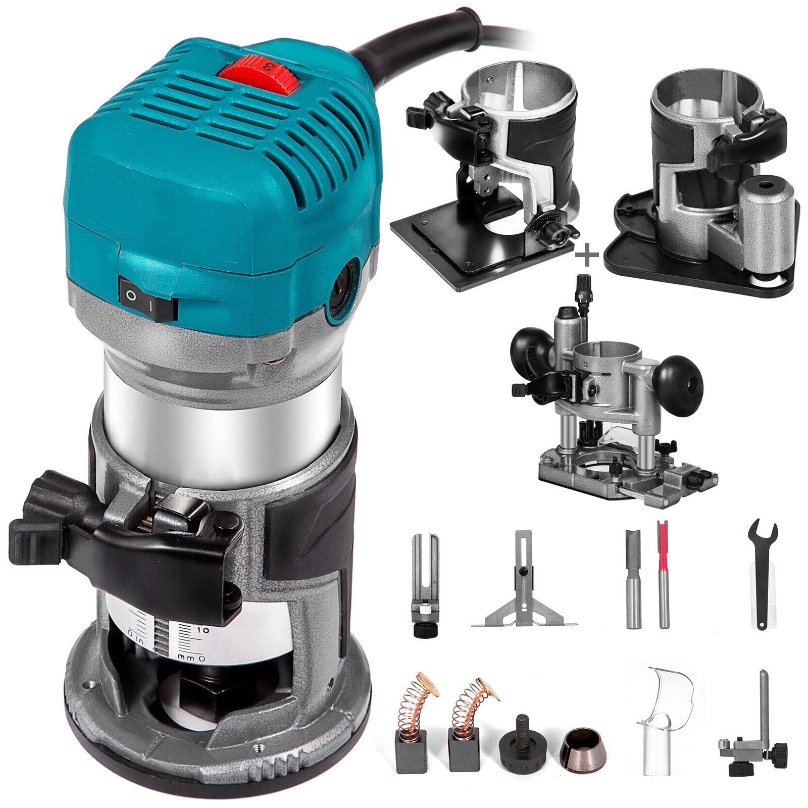 Aubest 4 Bases-B Woodworking Electric Trimmer Hand Wood Router Machine Power Carpentry Tools For Trimming Slotting Milling Grooving Carving(4 Bases-B)