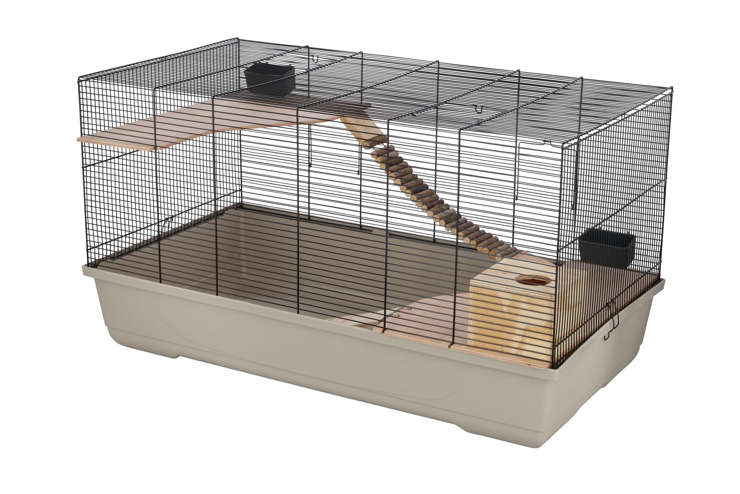 Kerbl Pet Jaula para roedores Gabbia Hamster 102, beige, 100x53x55cm, de plástico y malla metálica, para hámsteres, cobayas y ratones, con caseta de madera y comederos