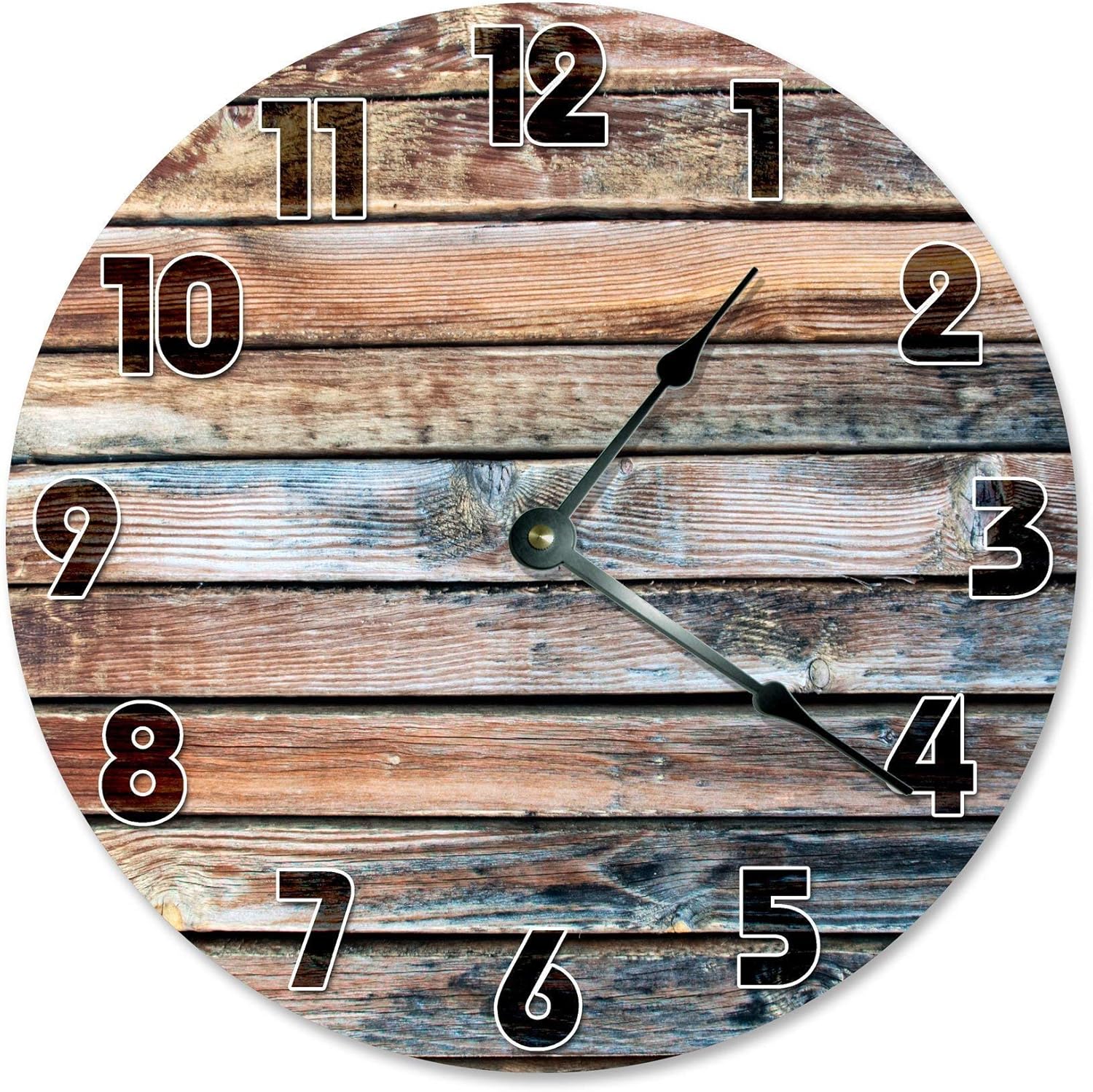 Old Barn Wood Silent Non Ticking Round Battery Operated Handmade Hanging Large 10 Inch Wall Clock for Bedroom Office Cottage Decoration