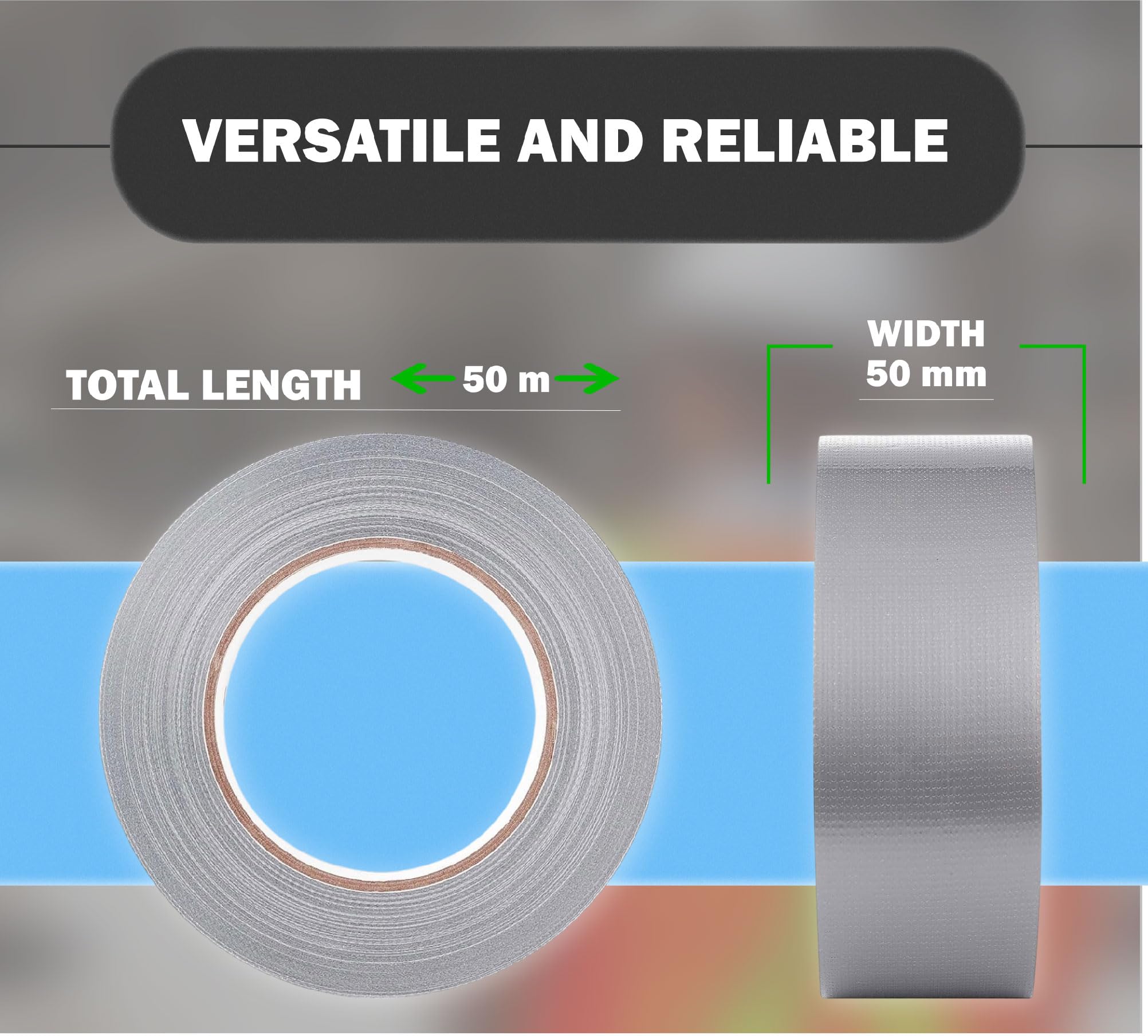 Dpm tapes - 1900 Duct Tape - Nastro Americano Telato Extra Forte per Riparazioni, Fissaggio, Imballaggio, Sigillatura, Emergenze, Tutti gli utilizzi - Per interni ed esterni - 50 mm x 50 m (Grigio)