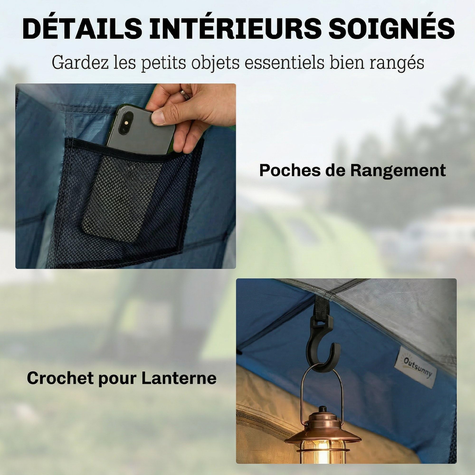 Outsunny Tente de Camping Tunnel pour 4 Personnes Imperméable 3000mm - Séjour Spacieux Double Couche Hauteur 190cm - Abri de Jardin pour Bivouac Randonnée avec Auvent, Bleu Foncé