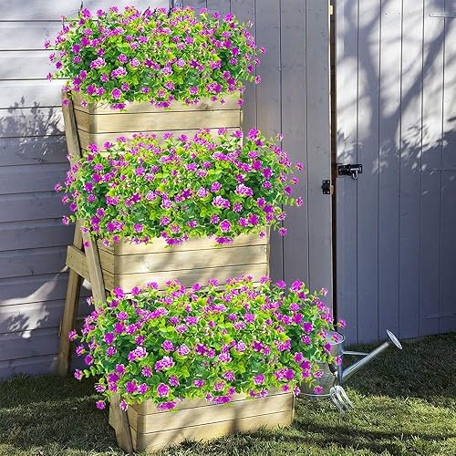 Miniatura 5 de 8 paquetes de flores artificiales para exteriores, resistentes a los rayos UV, plantas de plástico falsas para interiores y exteriores, macetas