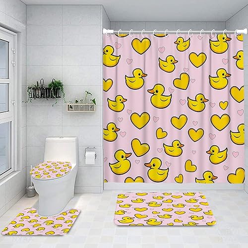 Miniatura 7 de Juego de 4 cortinas de ducha, diseño retro de los años 70 con alfombras y accesorios, juego de decoración de baño, 72 x 72 pulgadas Flores