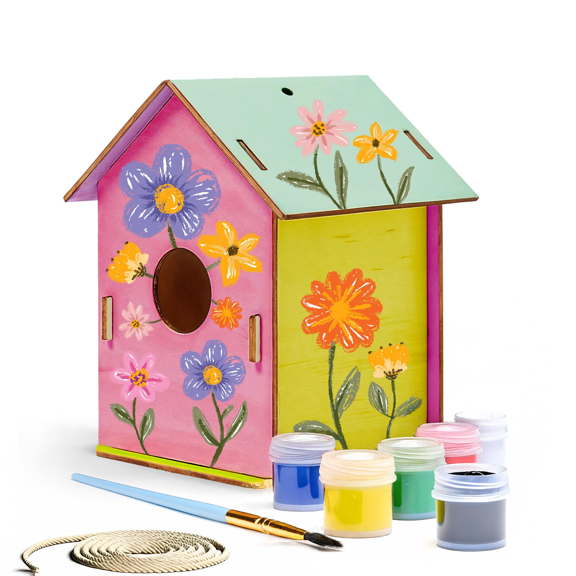 Vogelhaus Bausatz Kinder zum Bemalen I Bastelset für Kinder DIY Set I kleines Vogelhaus aus Holz zum Selbstbauen & Dekorieren I Vogelfutterhaus für Garten, Kita, Schule & Geburtstag
