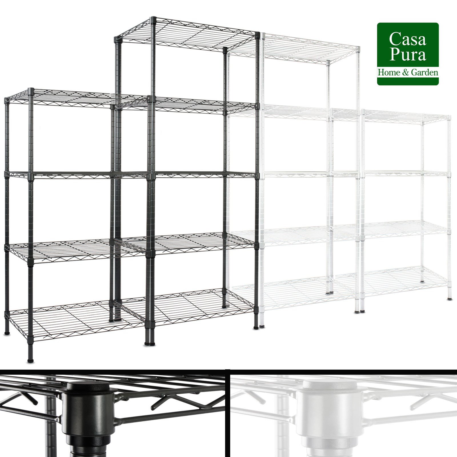 casa pura Scaffale Metallico Rocky | Scaffalatura | Scaffale Acciaio | scaffale componibile | 5 Ripiani Regolabili | 90x60x200cm, Bianco