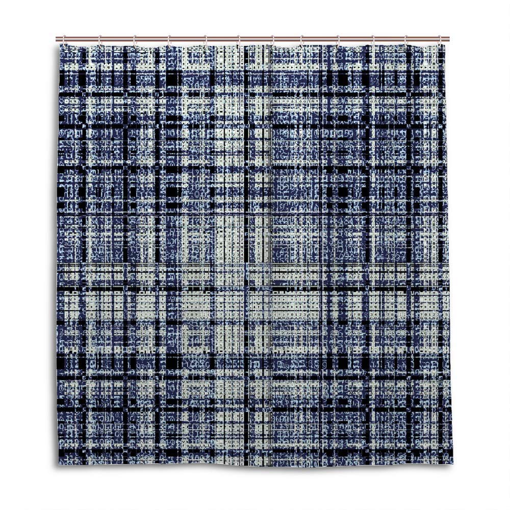 Rideau de douche polyester gris géométrique 182x183 cm pour grande douche et baignoire étanche