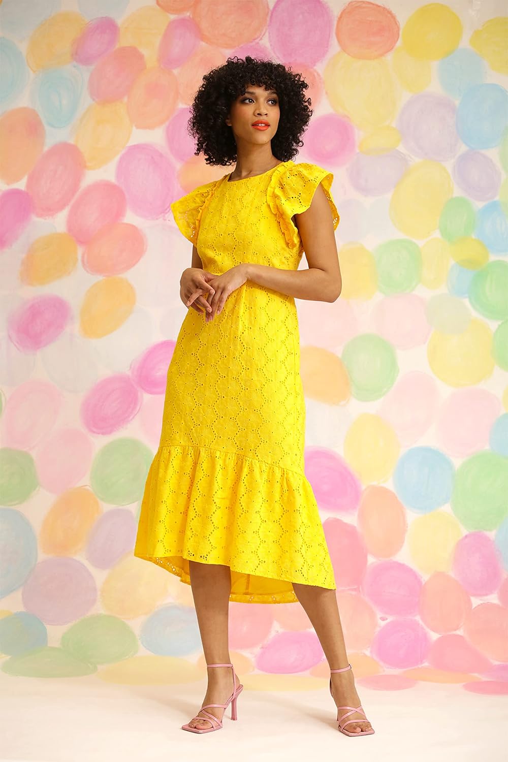 Maggy London Womens Jewel Neck Flutter Sleeve Midi Dress - Image 4