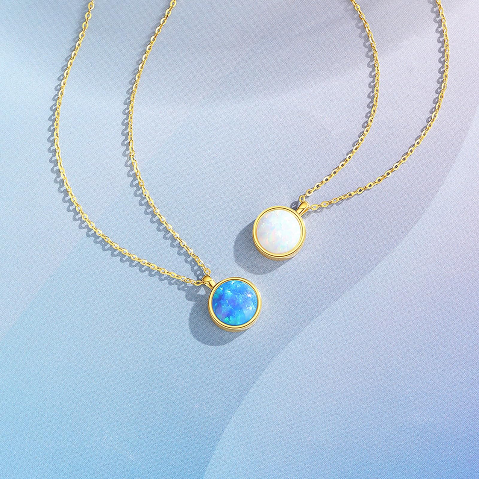 Ciondolo in Oro 375/585/750, con Rotonda Opale Collana Donna 9K/14K/18K Oro Giallo, 40+5cm