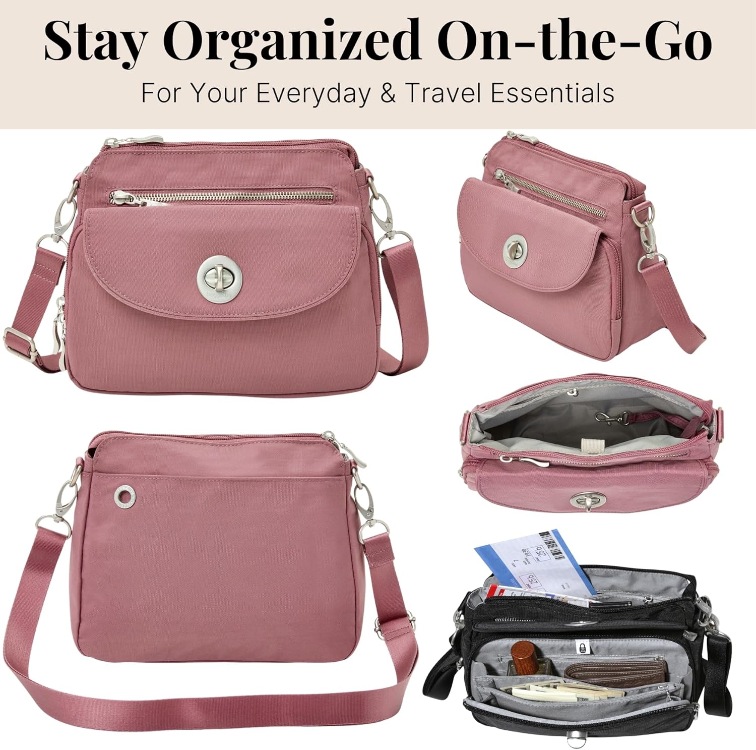 Baggallini Calais Crossbody Bags for Women 10x7 Lightweight Water-Resistant Travel Purse, RFID & Interior Organization